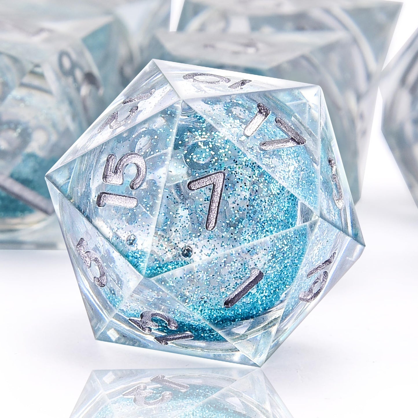 AUSTOR 7-Die Sharp Edge DND Dice Set – Liquid Quicksand Light Blue Resin Polyhedral Dice