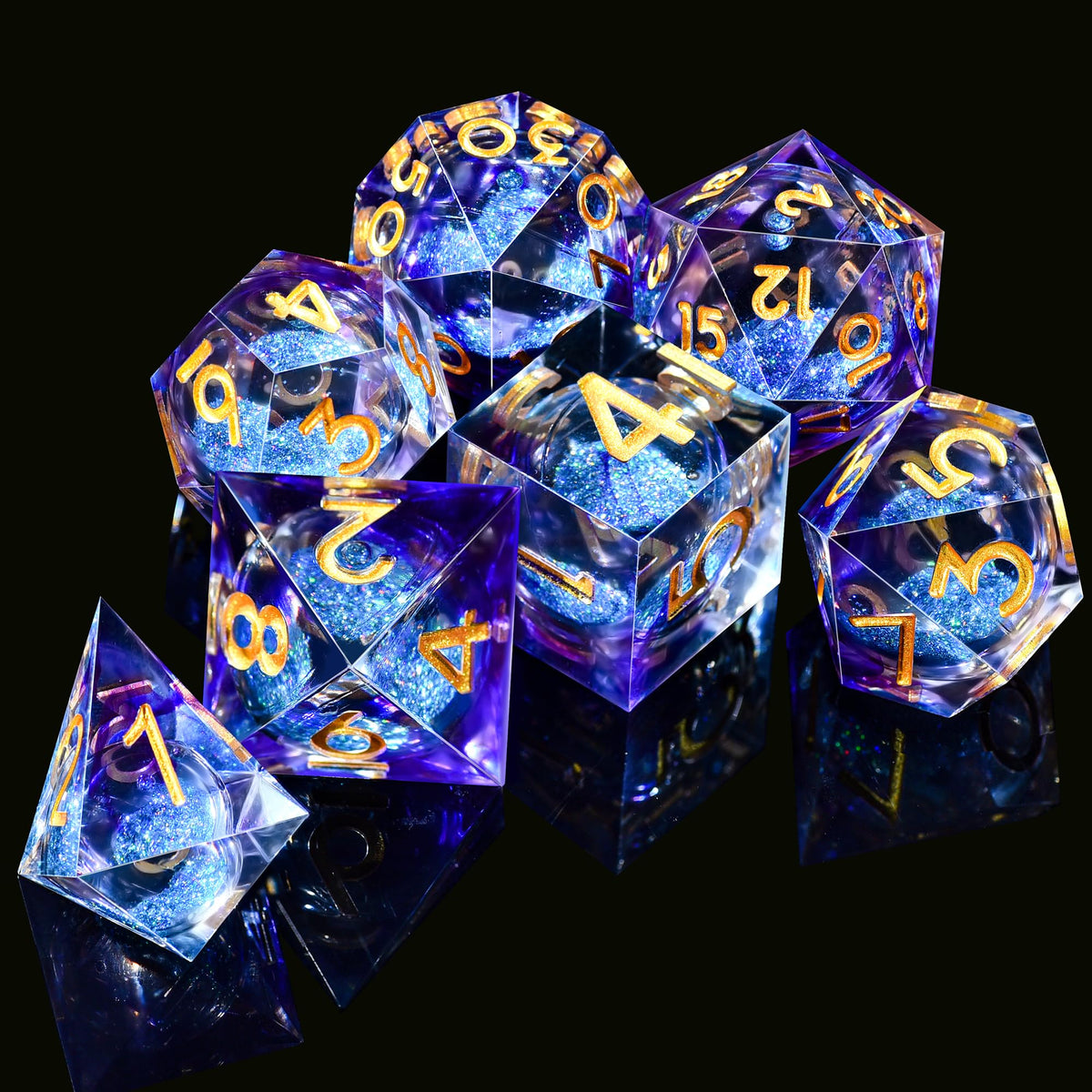 AUSTOR Liquid Core DND Dice Set – 7-Piece Sharp Edge Resin Dice, Violet & Blue
