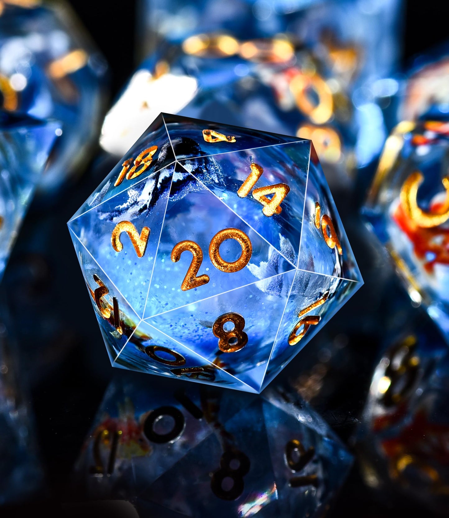 AUSTOR Liquid Core Koi Dice Set – Glow in the Dark Sharp Edge DND Polyhedral Dice (7 Die)