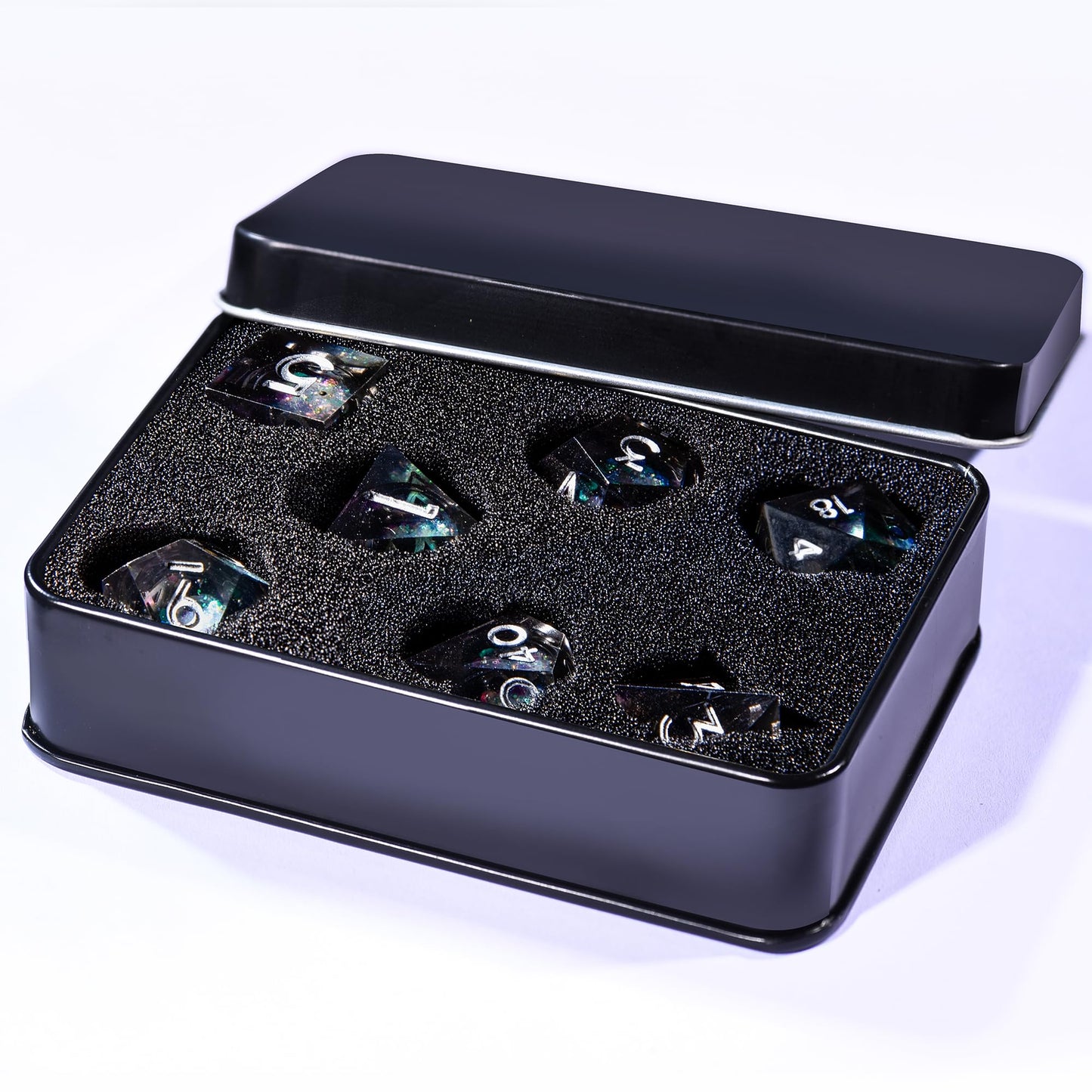 AUSTOR Liquid Core DND Dice Set – 7 Die Sharp Edge Quicksand Resin Dice for D&D & Tabletop RPG