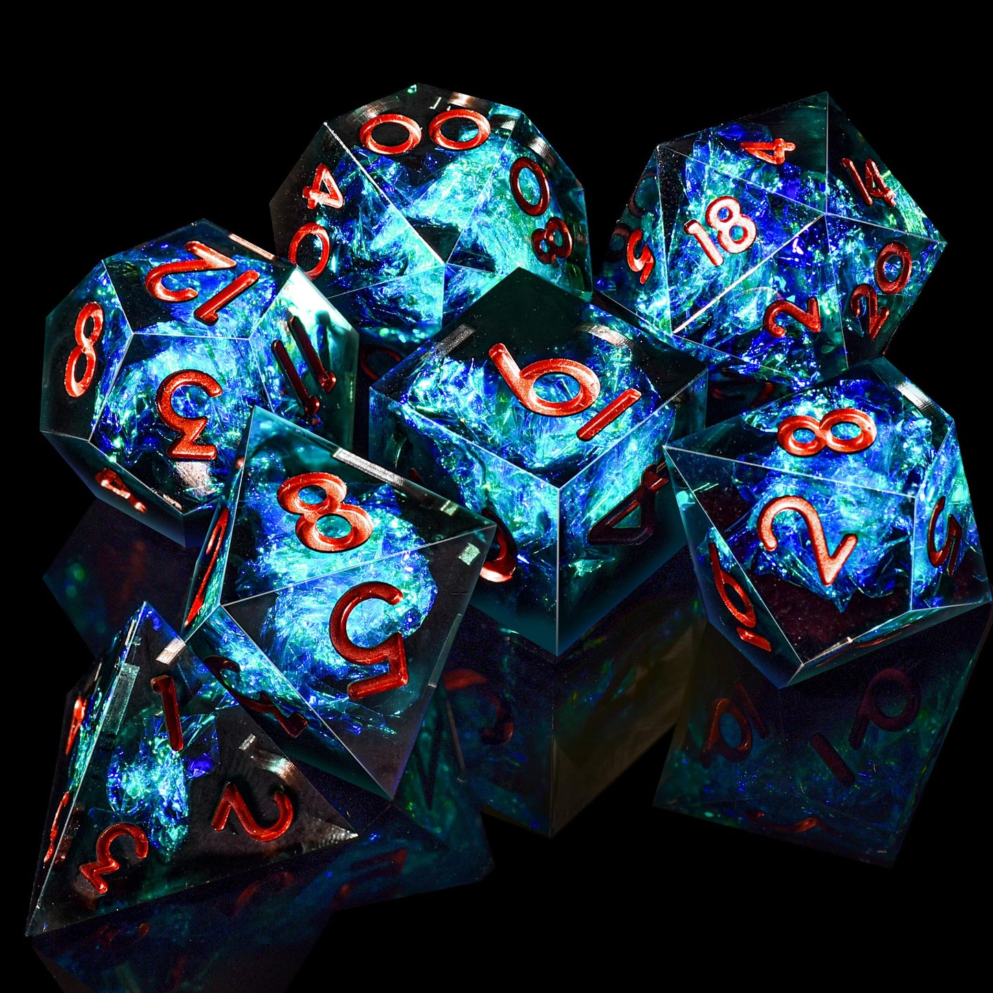 AUSTOR 7-Die DND Dice Set - Handmade Sharp Edge Polyhedral Dice for D&D, MTG | Black & Blue