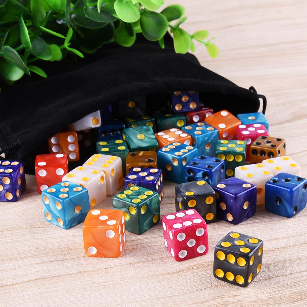 AUSTOR 100-Piece 6-Sided Dice Set – 10 Pearl Colors with Velvet Pouch