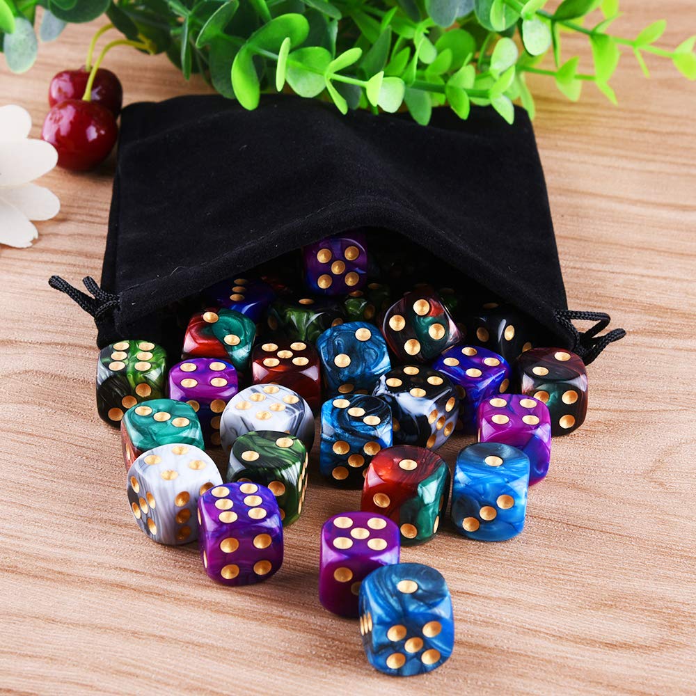 AUSTOR 50-Piece 6-Sided Dice Set – Two-Tone Gold Pips, 16mm, Eco-Friendly Acrylic