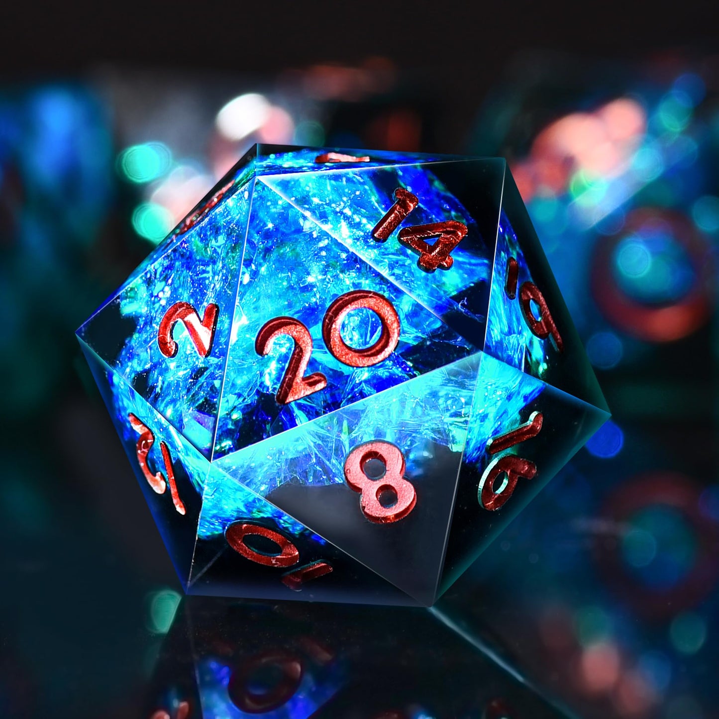 AUSTOR 7-Die DND Dice Set - Handmade Sharp Edge Polyhedral Dice for D&D, MTG | Black & Blue