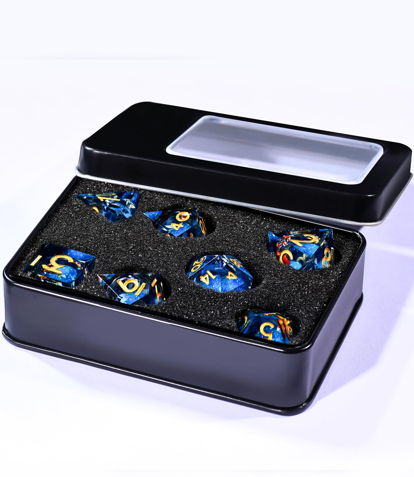 AUSTOR Liquid Core Koi Dice Set – Glow in the Dark Sharp Edge DND Polyhedral Dice (7 Die)