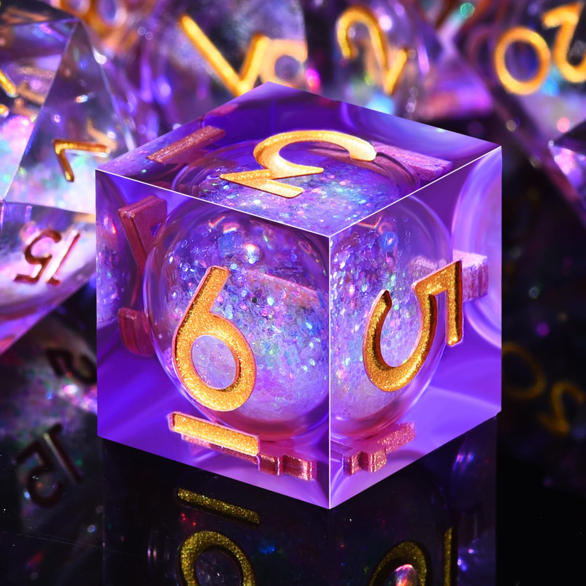 AUSTOR Liquid Core DND Dice Set – 7 Die Sharp Edge Resin Quicksand Dice, Violet