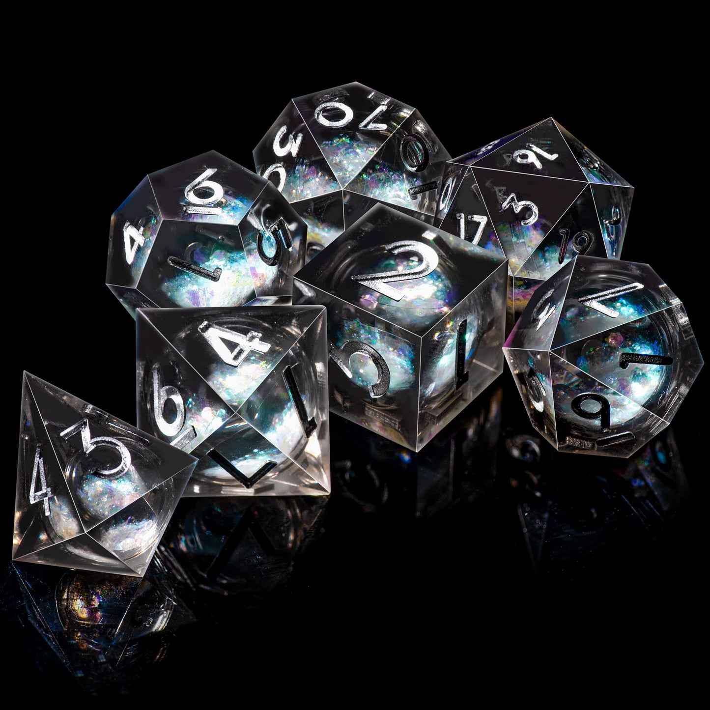 AUSTOR Liquid Core DND Dice Set – 7 Die Sharp Edge Quicksand Resin Dice for D&D & Tabletop RPG