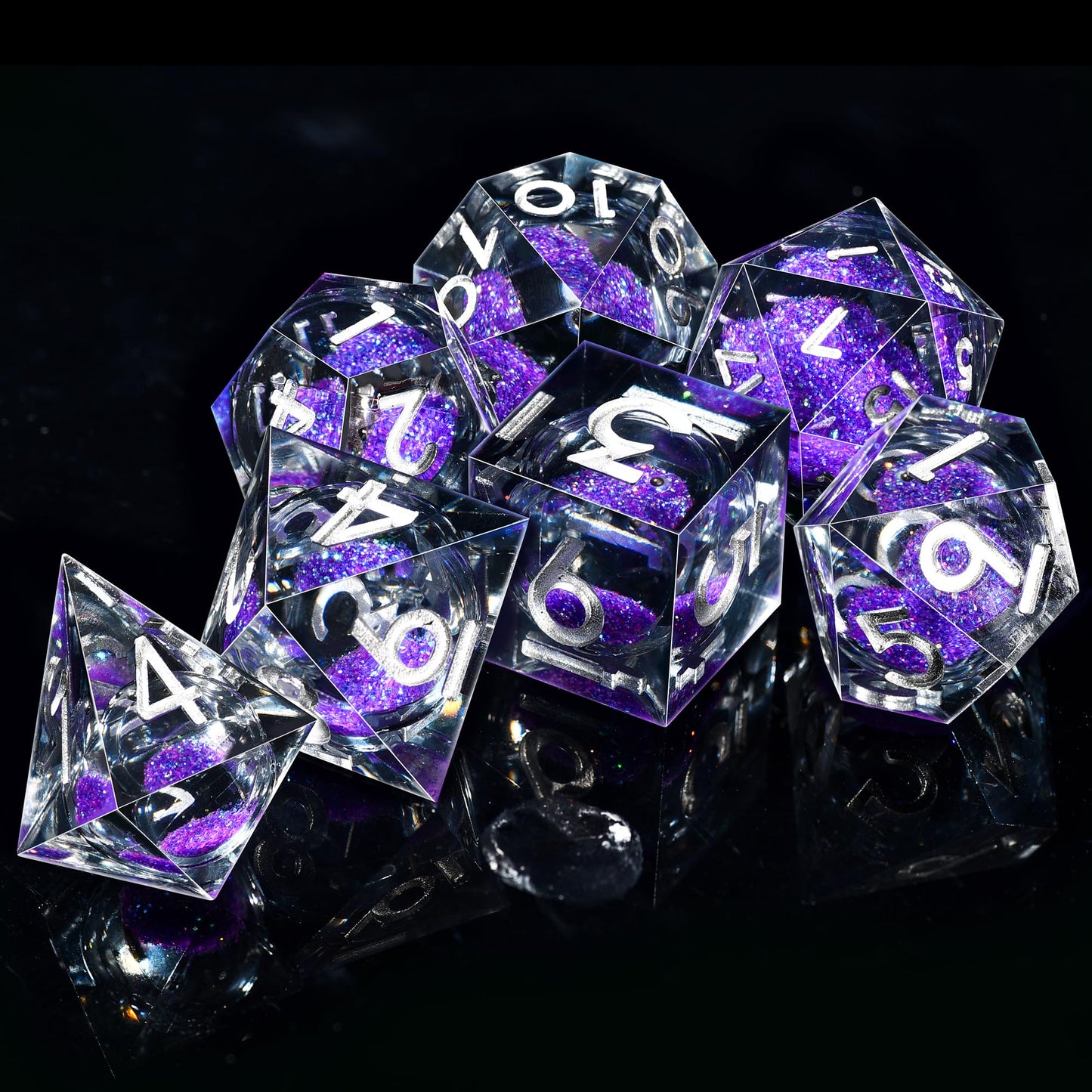 AUSTOR Liquid Core DND Dice Set – 7-Piece Sharp Edge Polyhedral Dice with Quicksand Resin