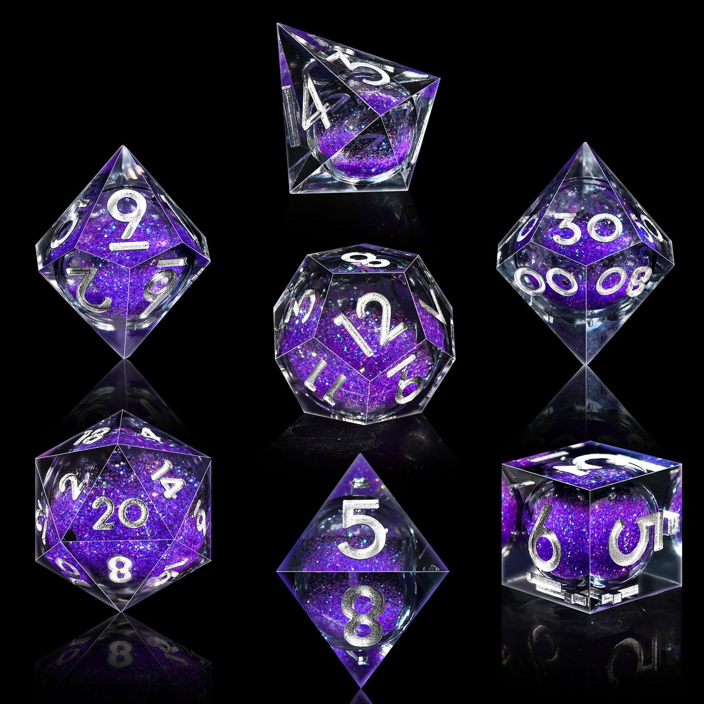AUSTOR Liquid Core DND Dice Set – 7-Piece Sharp Edge Polyhedral Dice with Quicksand Resin