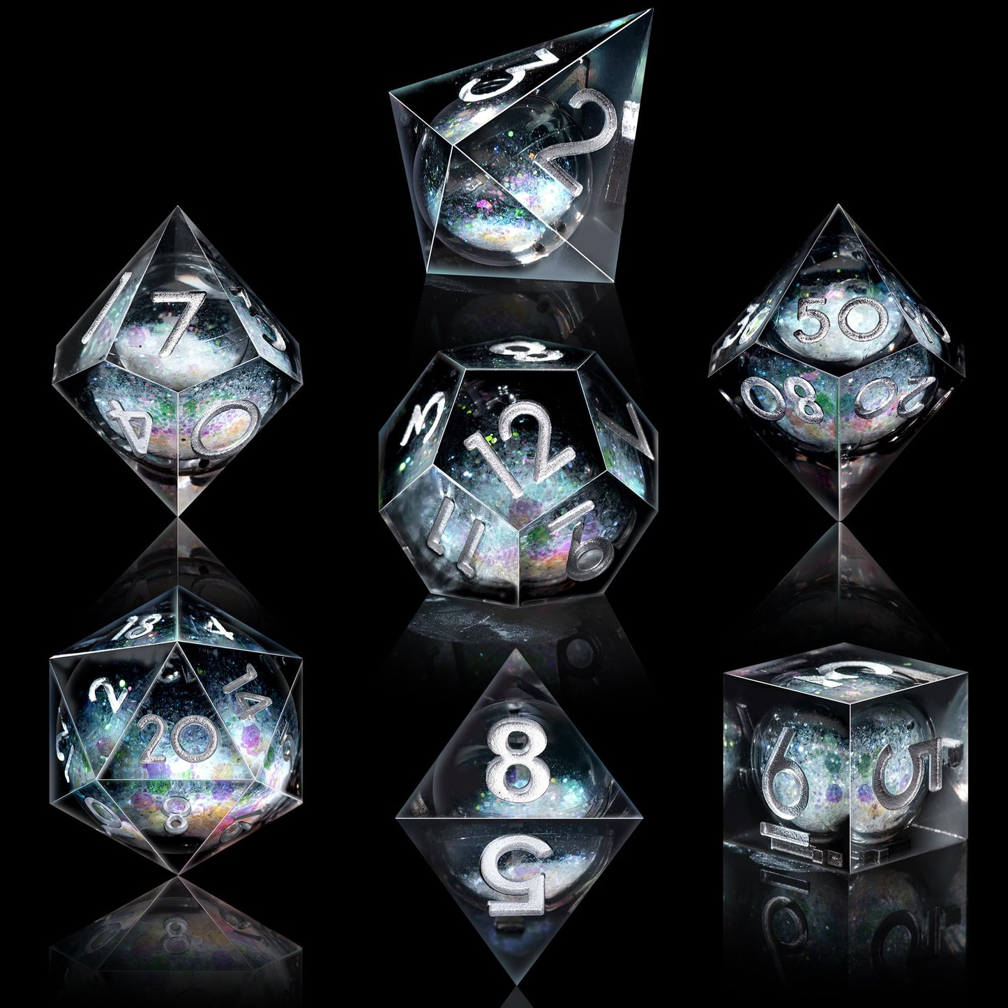 AUSTOR Liquid Core DND Dice Set – 7 Die Sharp Edge Quicksand Resin Dice for D&D & Tabletop RPG