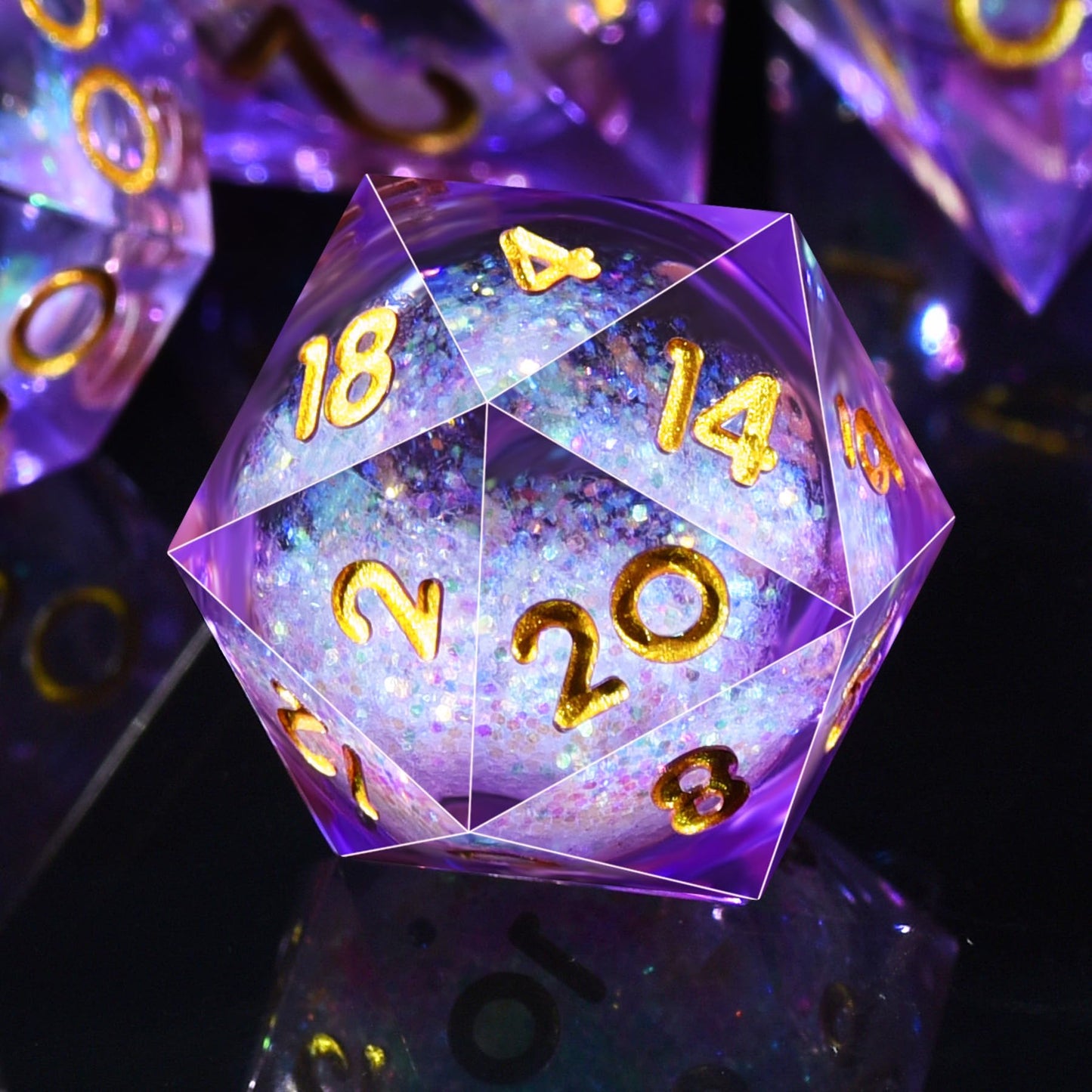 AUSTOR Liquid Core DND Dice Set – 7 Die Sharp Edge Resin Quicksand Dice, Violet