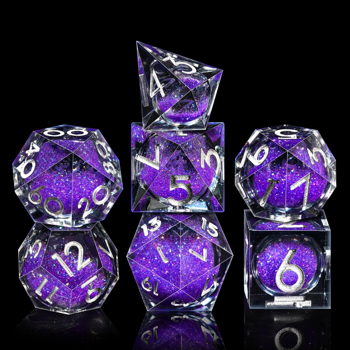 AUSTOR Liquid Core DND Dice Set – 7-Piece Sharp Edge Polyhedral Dice with Quicksand Resin