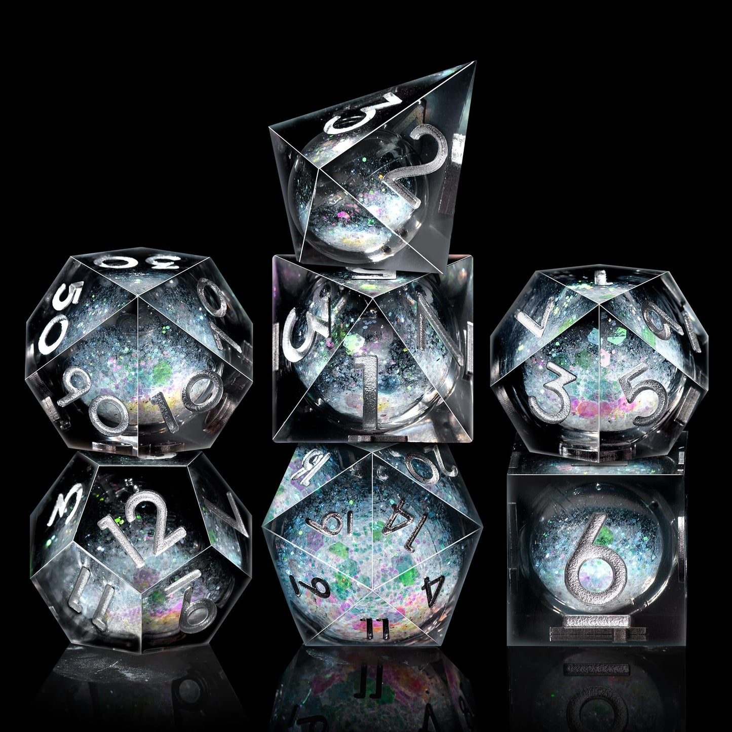 AUSTOR Liquid Core DND Dice Set – 7 Die Sharp Edge Quicksand Resin Dice for D&D & Tabletop RPG