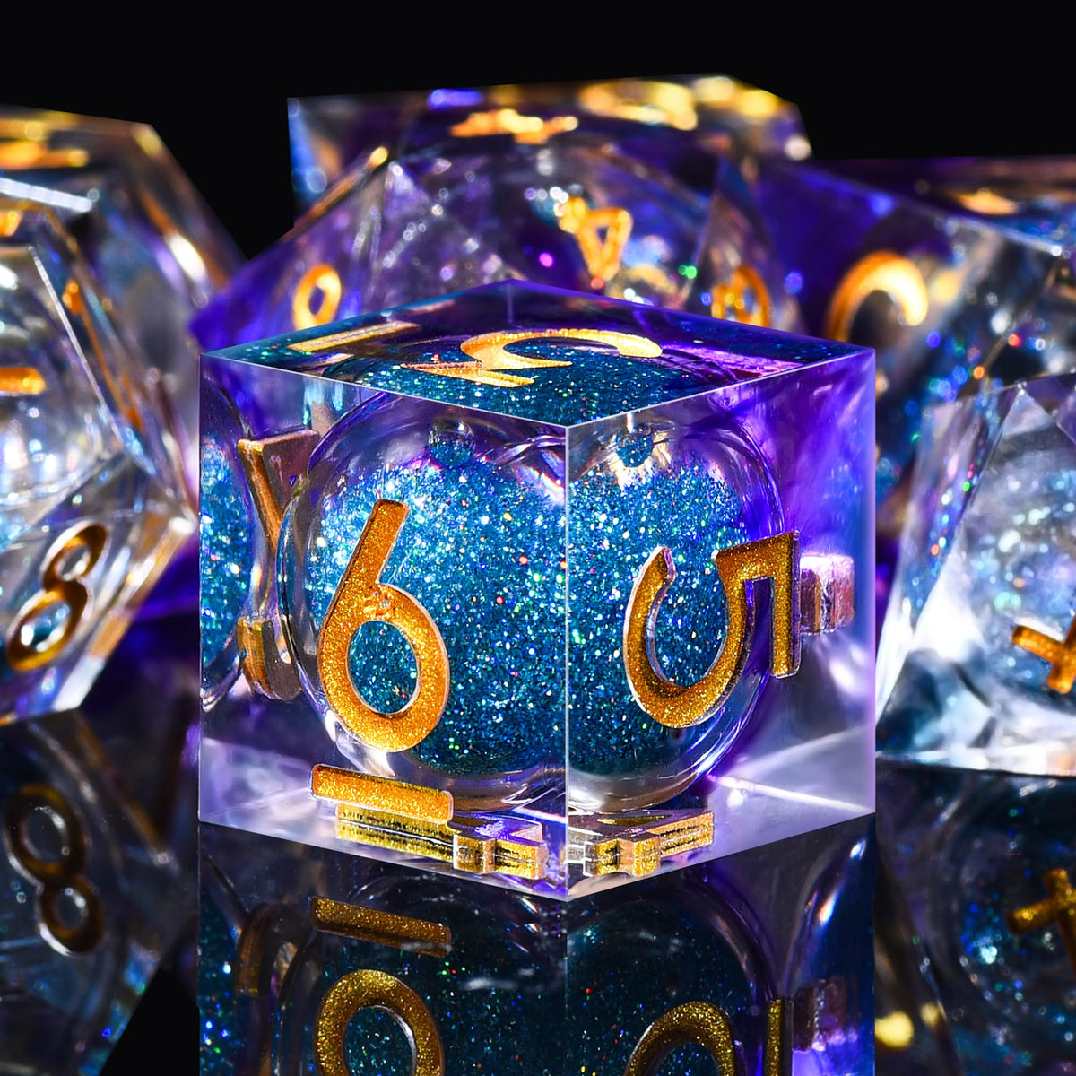 AUSTOR Liquid Core DND Dice Set – 7-Piece Sharp Edge Resin Dice, Violet & Blue