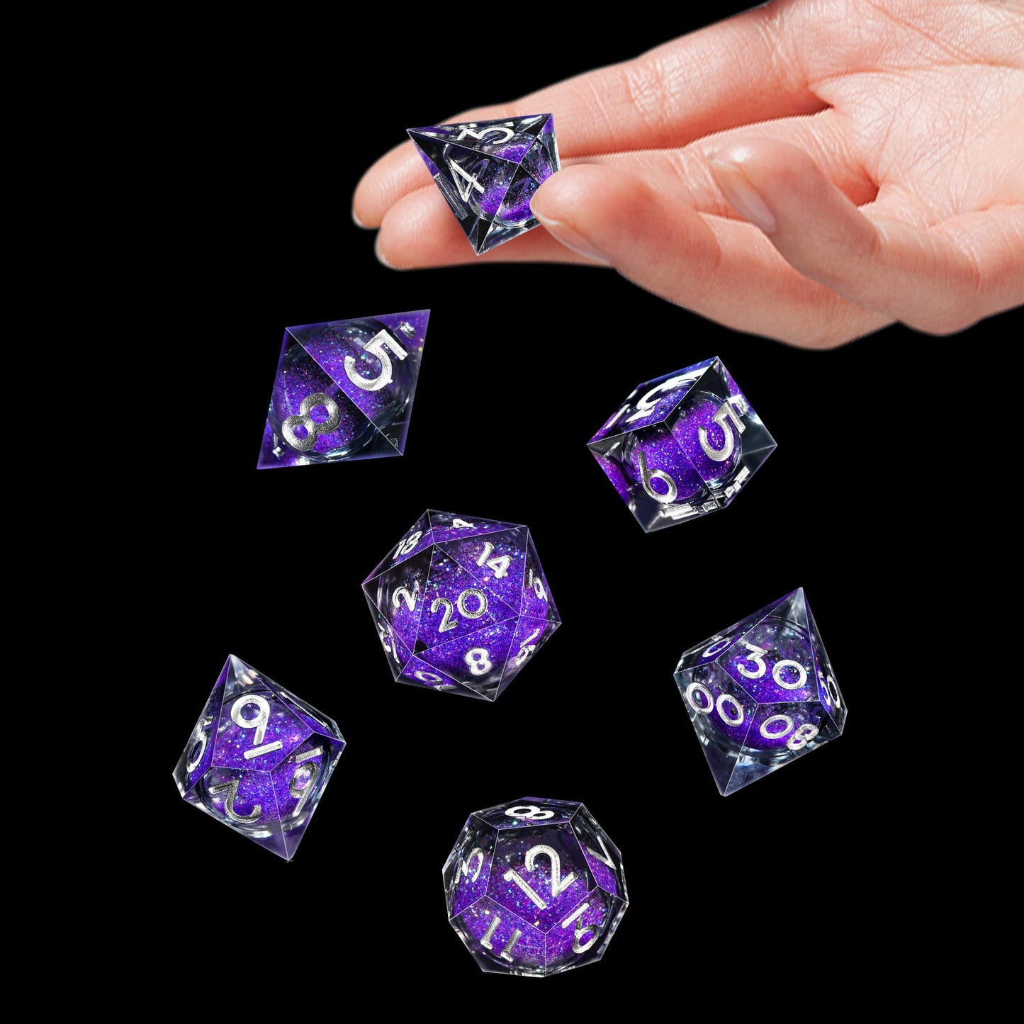 AUSTOR Liquid Core DND Dice Set – 7-Piece Sharp Edge Polyhedral Dice with Quicksand Resin