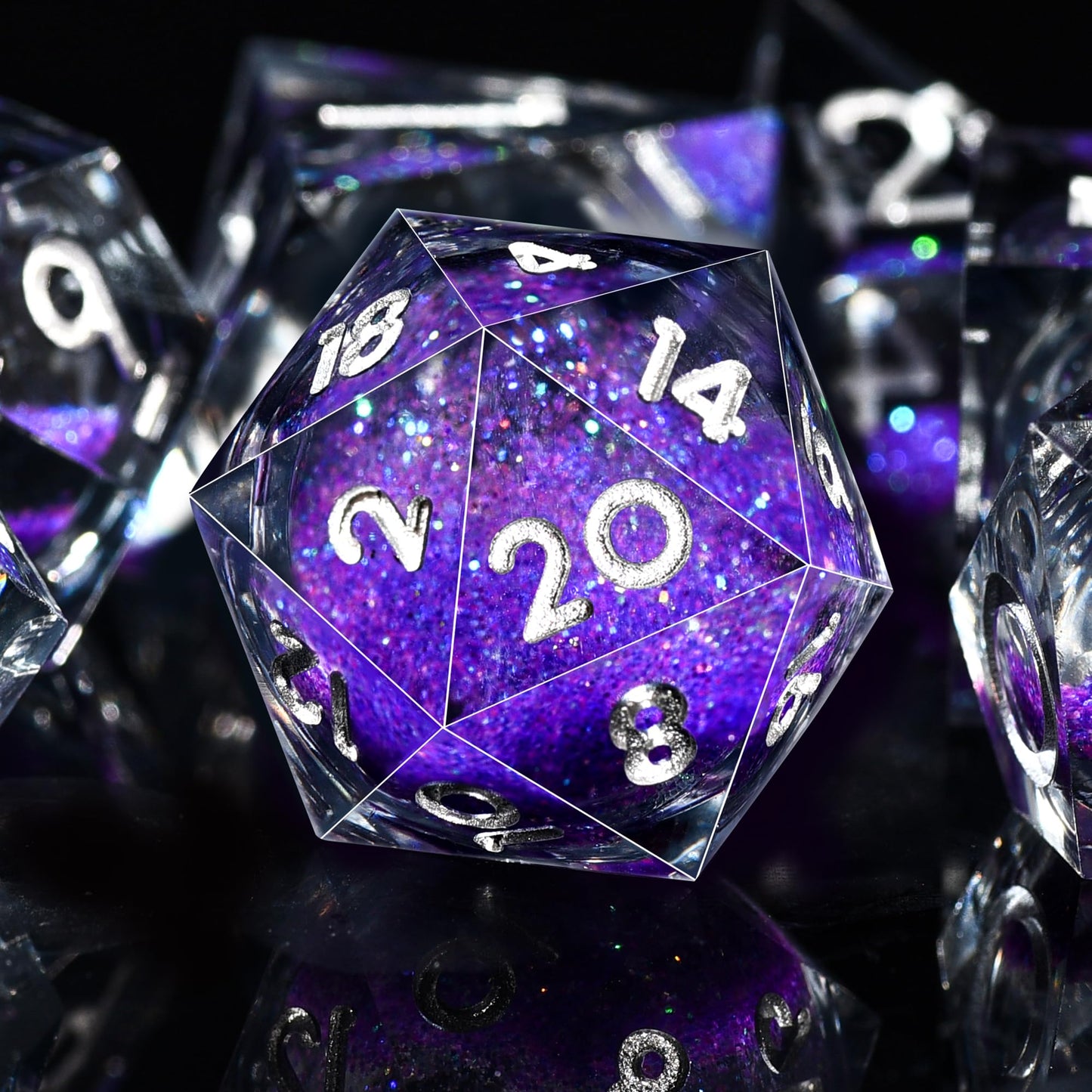AUSTOR Liquid Core DND Dice Set – 7-Piece Sharp Edge Polyhedral Dice with Quicksand Resin