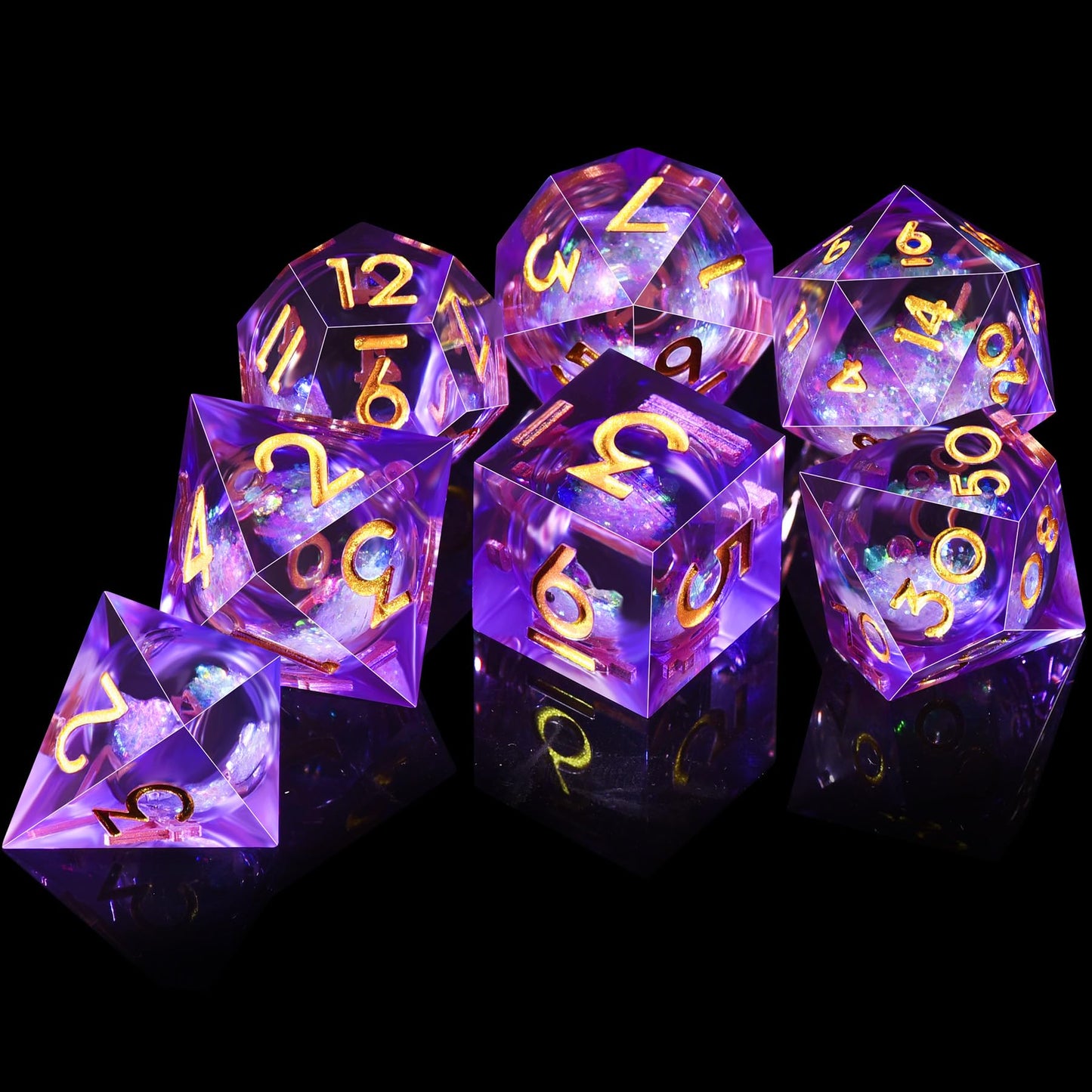 AUSTOR Liquid Core DND Dice Set – 7 Die Sharp Edge Resin Quicksand Dice, Violet
