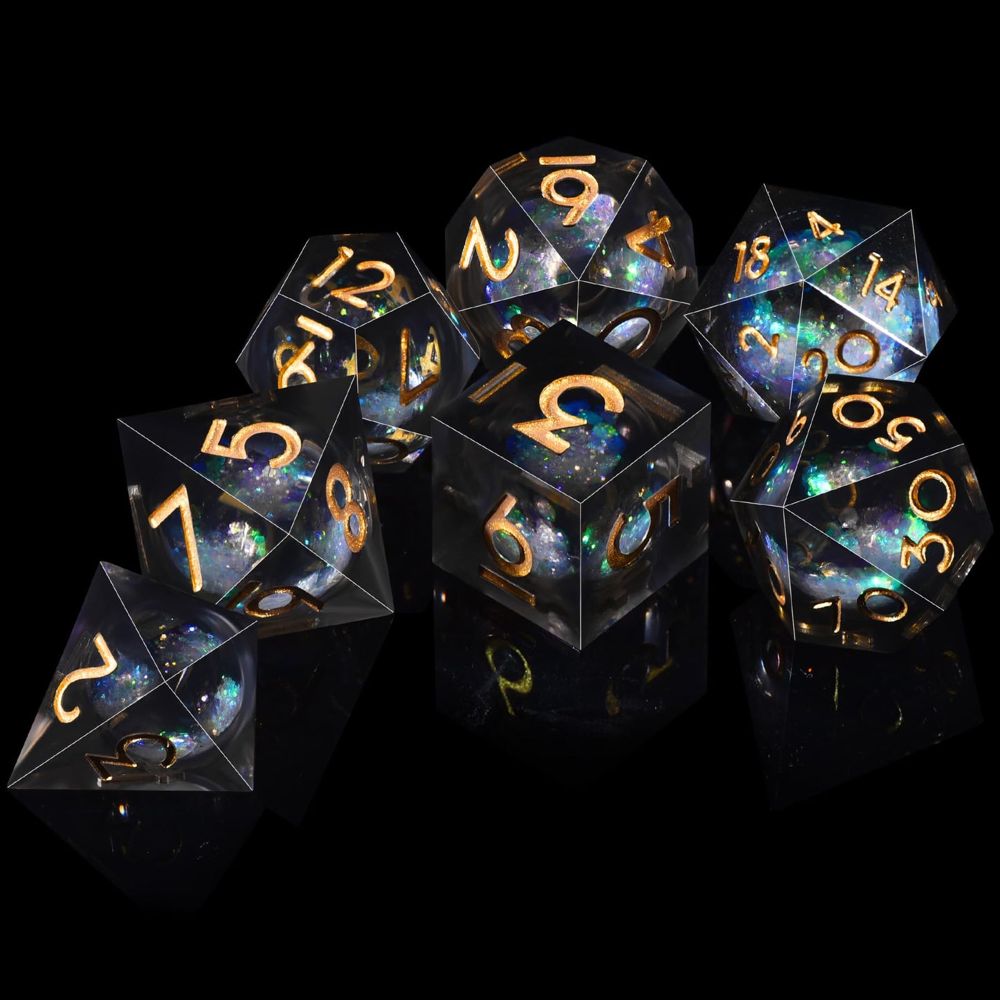 AUSTOR Liquid Core DND Dice Set - 7 Die Sharp Edge Resin Dice