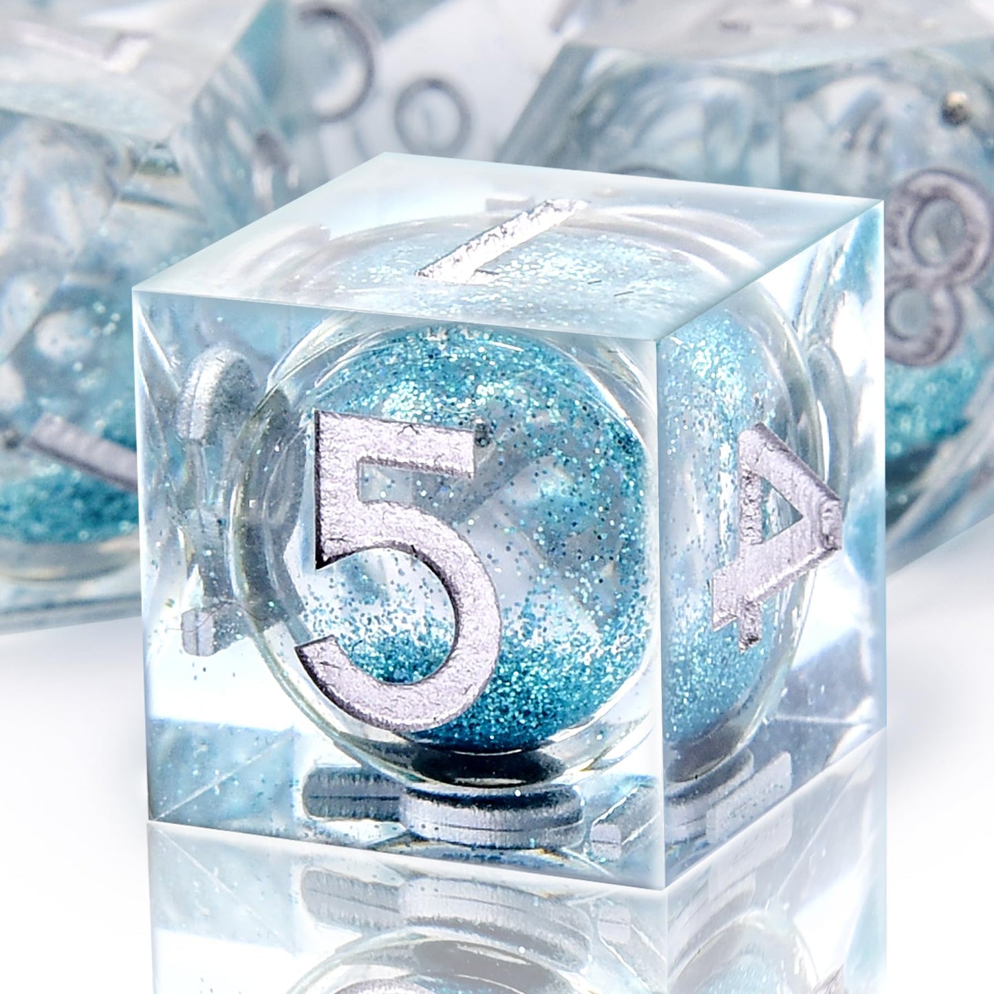 AUSTOR 7-Die Sharp Edge DND Dice Set – Liquid Quicksand Light Blue Resin Polyhedral Dice