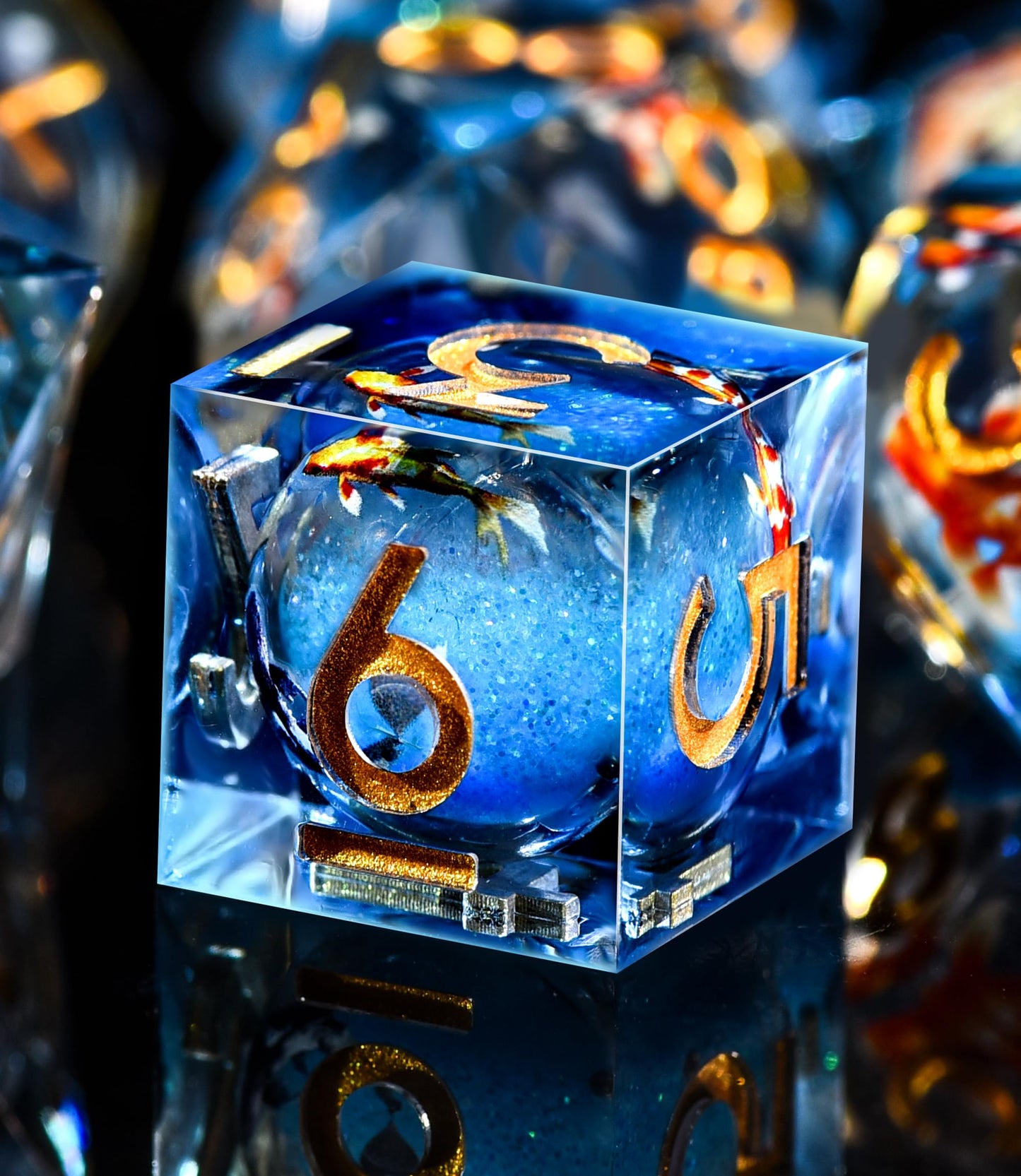 AUSTOR Liquid Core Koi Dice Set – Glow in the Dark Sharp Edge DND Polyhedral Dice (7 Die)