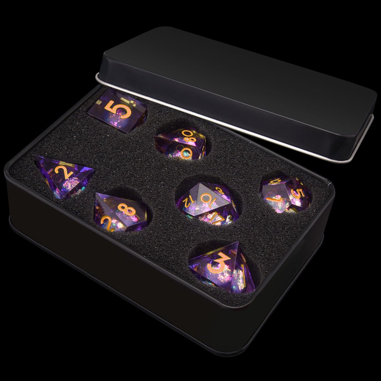 AUSTOR Liquid Core DND Dice Set – 7 Die Sharp Edge Resin Quicksand Dice, Violet