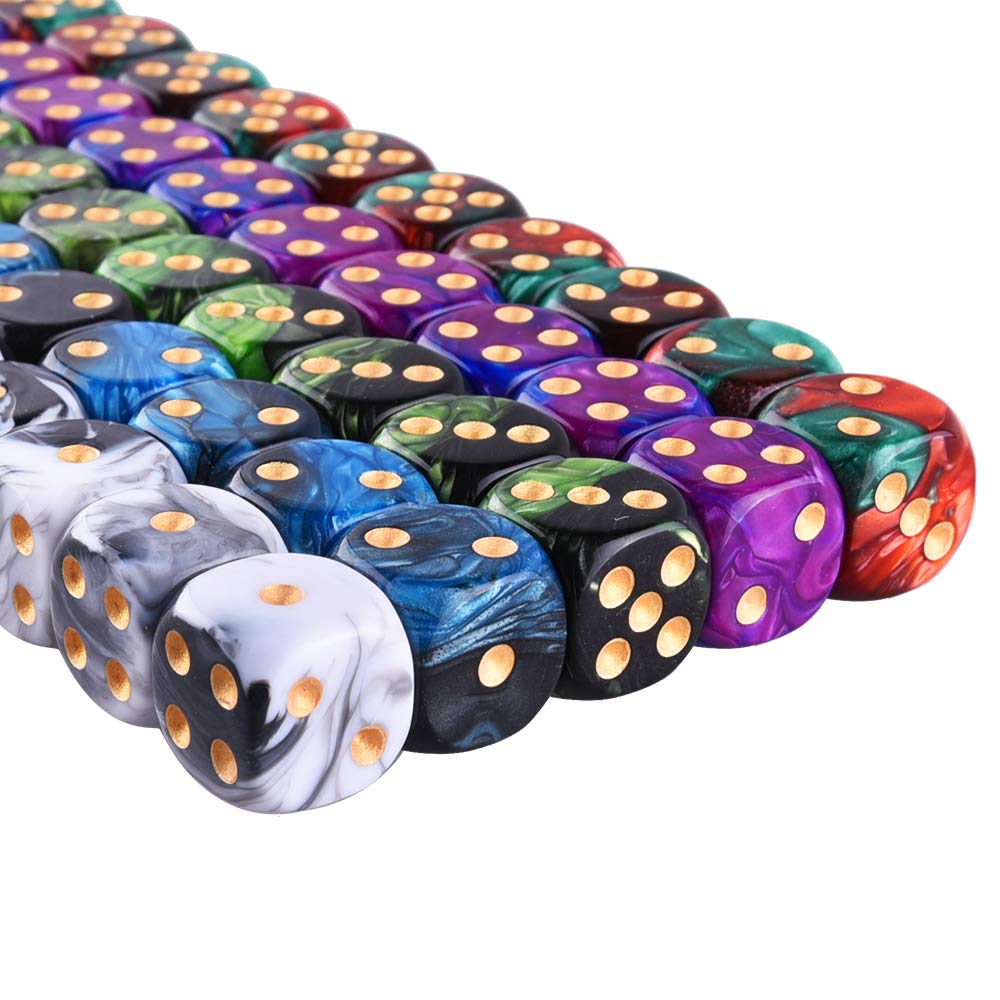 AUSTOR 50-Piece 6-Sided Dice Set – Two-Tone Gold Pips, 16mm, Eco-Friendly Acrylic