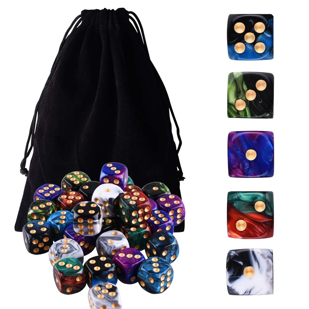 AUSTOR 50-Piece 6-Sided Dice Set – Two-Tone Gold Pips, 16mm, Eco-Friendly Acrylic