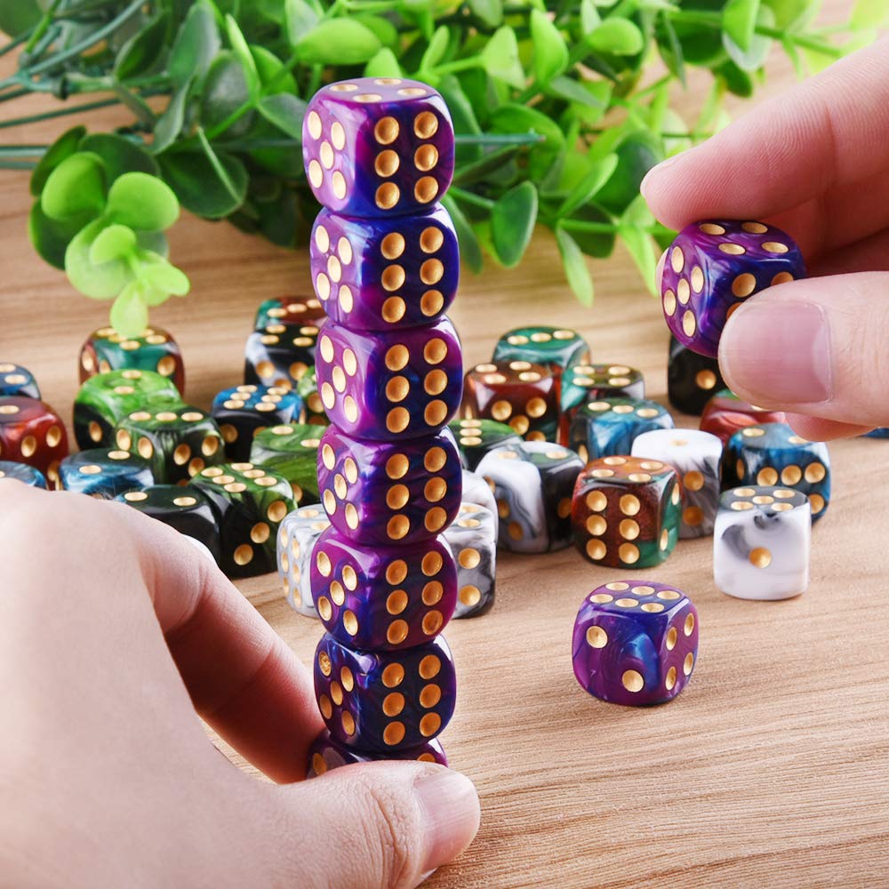 AUSTOR 50-Piece 6-Sided Dice Set – Two-Tone Gold Pips, 16mm, Eco-Friendly Acrylic