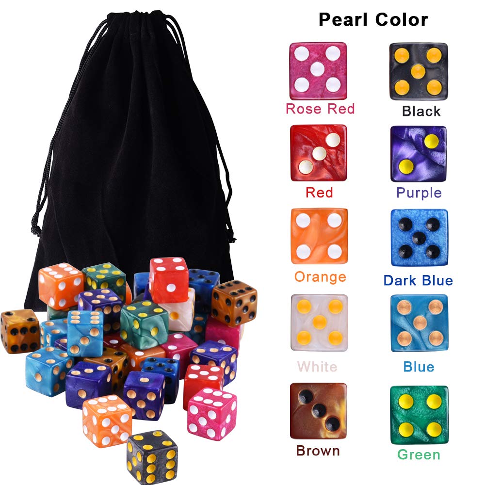 AUSTOR 100-Piece 6-Sided Dice Set – 10 Pearl Colors with Velvet Pouch