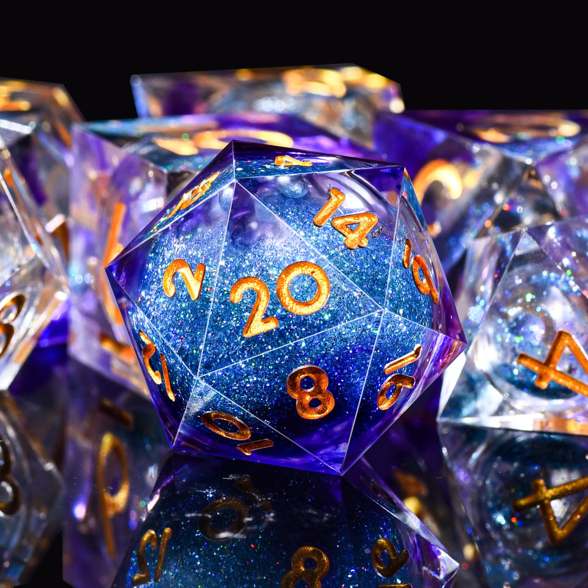 AUSTOR Liquid Core DND Dice Set – 7-Piece Sharp Edge Resin Dice, Violet & Blue