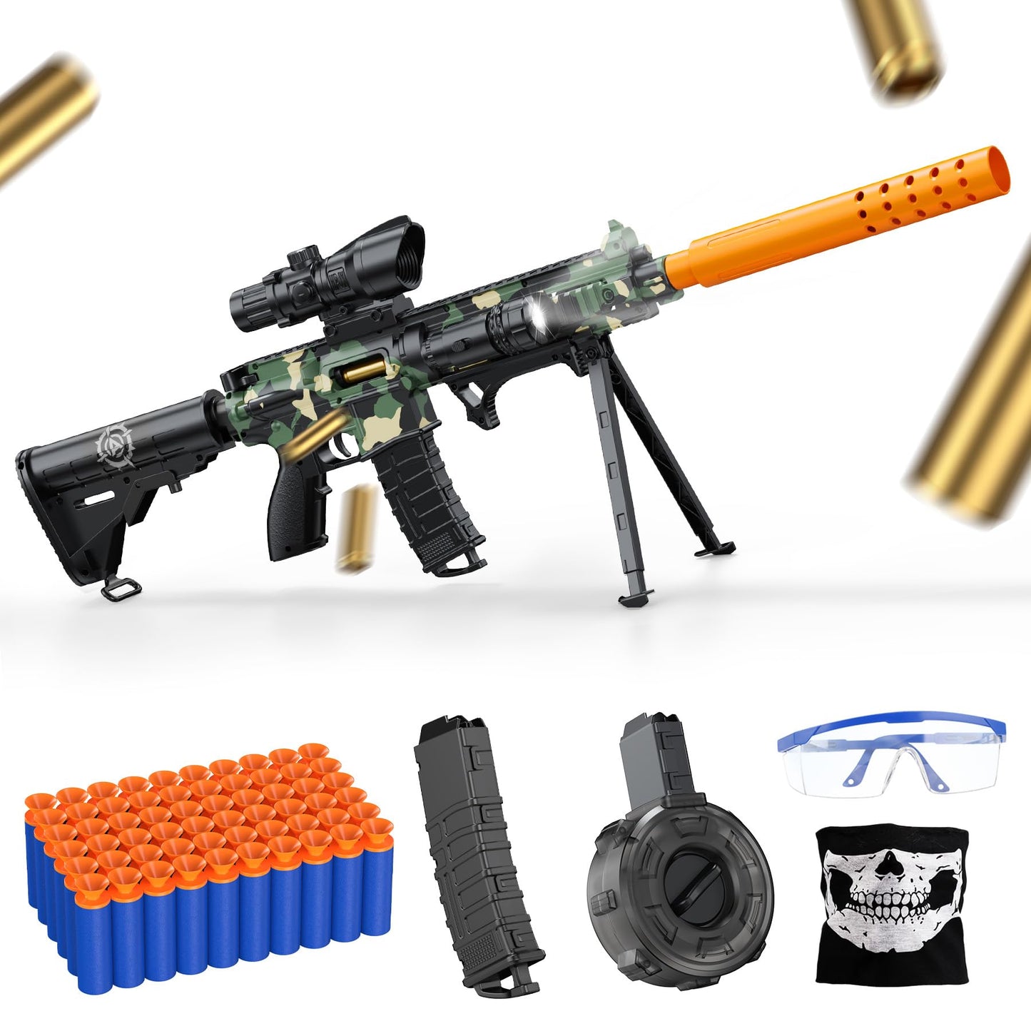 Austraes Toy Gun with Soft Bullets – Shell-Ejecting Foam Blaster, 60 Bullets, Green