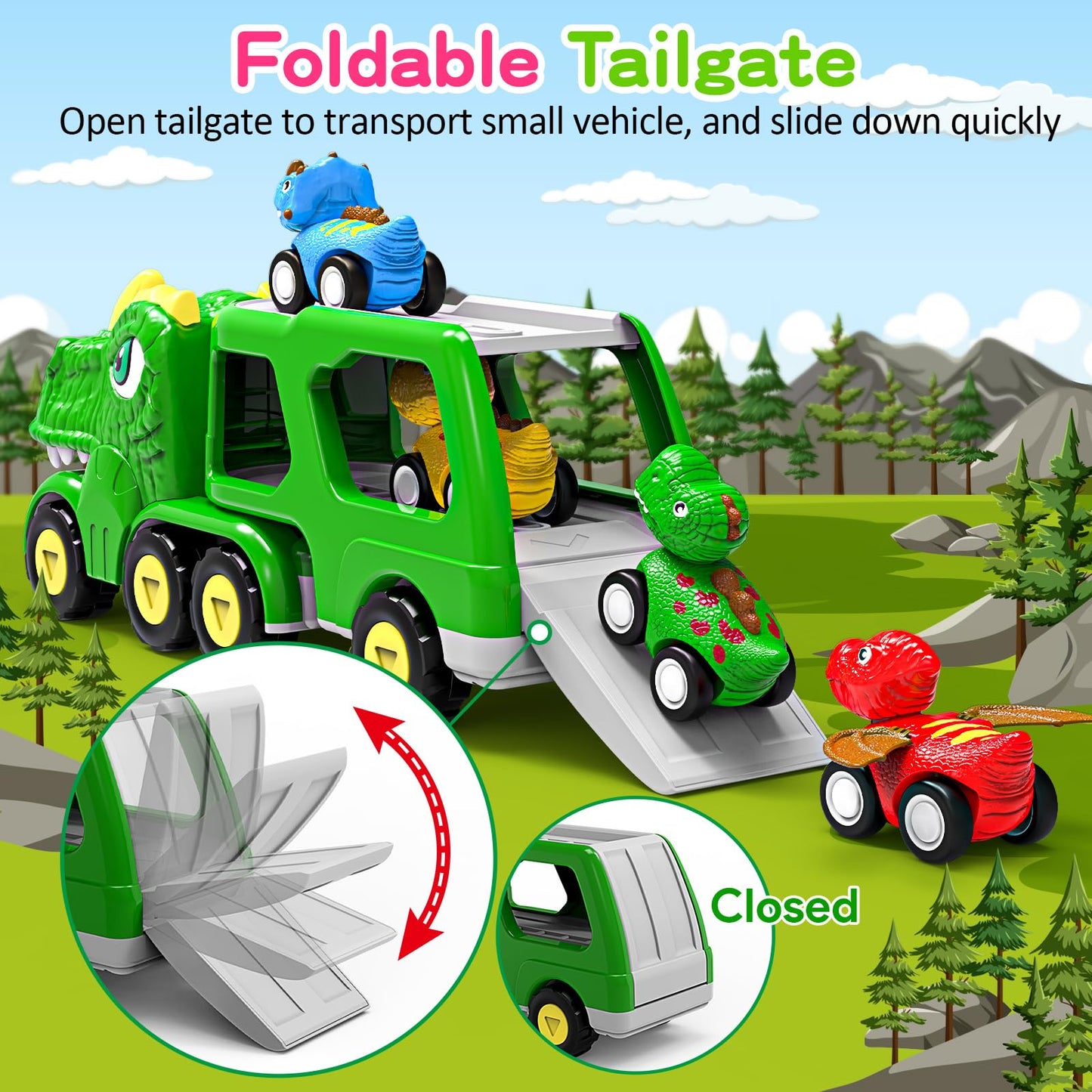AUTGA Dinosaur Toys - 5-in-1 Dino Truck Set for Toddlers 1-5