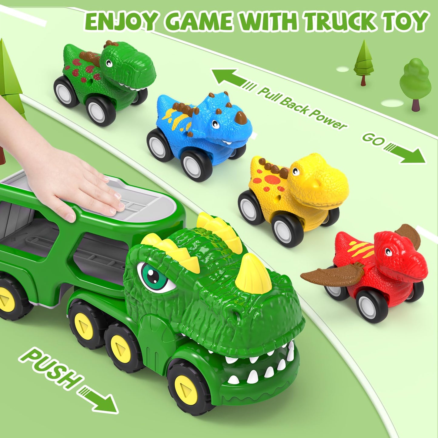 AUTGA Dinosaur Toys - 5-in-1 Dino Truck Set for Toddlers 1-5