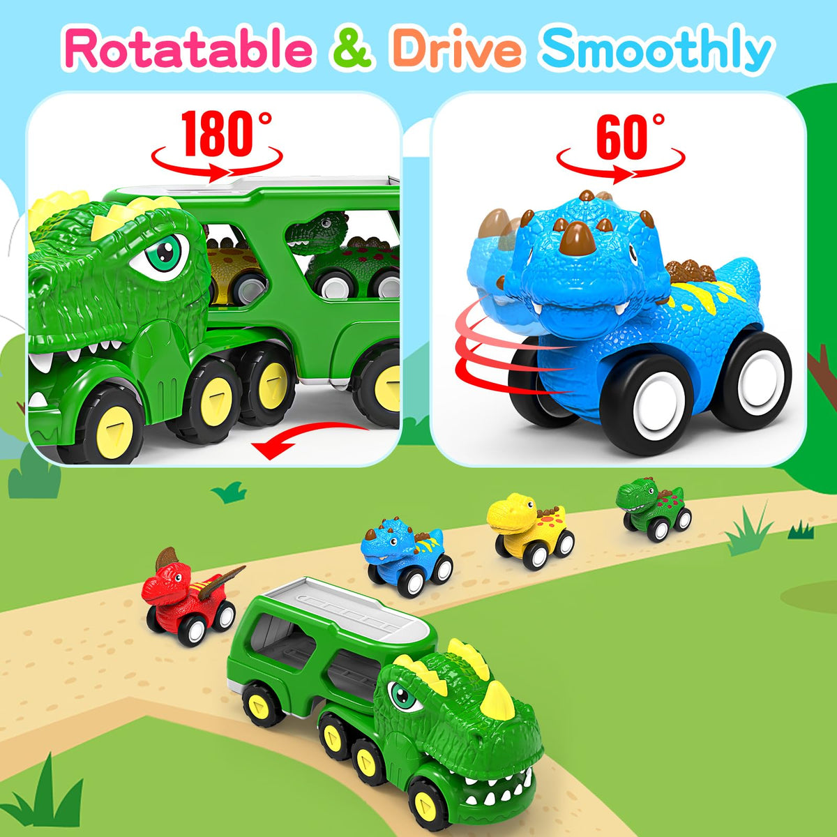 AUTGA Dinosaur Toys - 5-in-1 Dino Truck Set for Toddlers 1-5