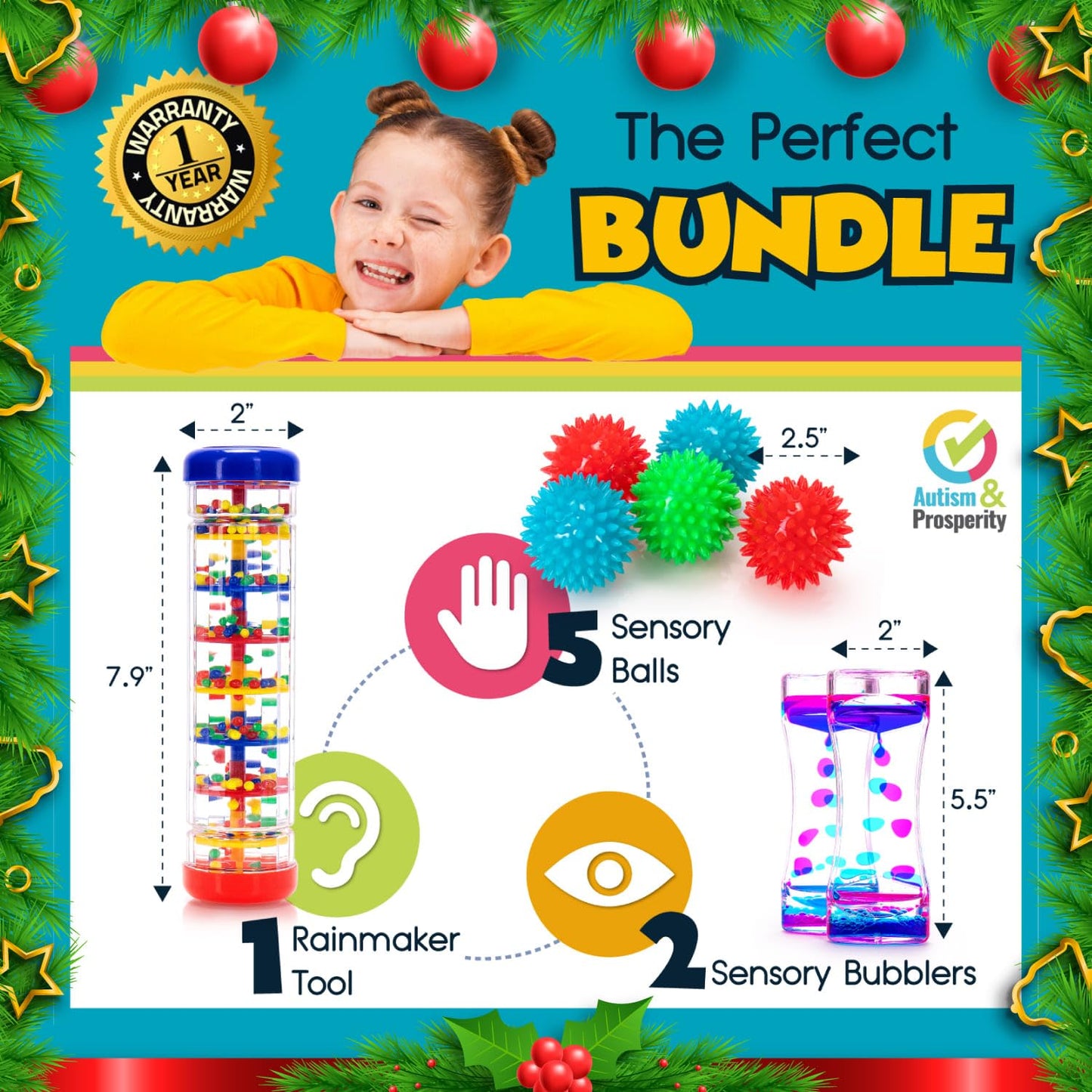 Autism & Prosperity All-Around Sensory Toy Bundle – Rainmaker, Bubbler & Spiky Balls for ASD Kids