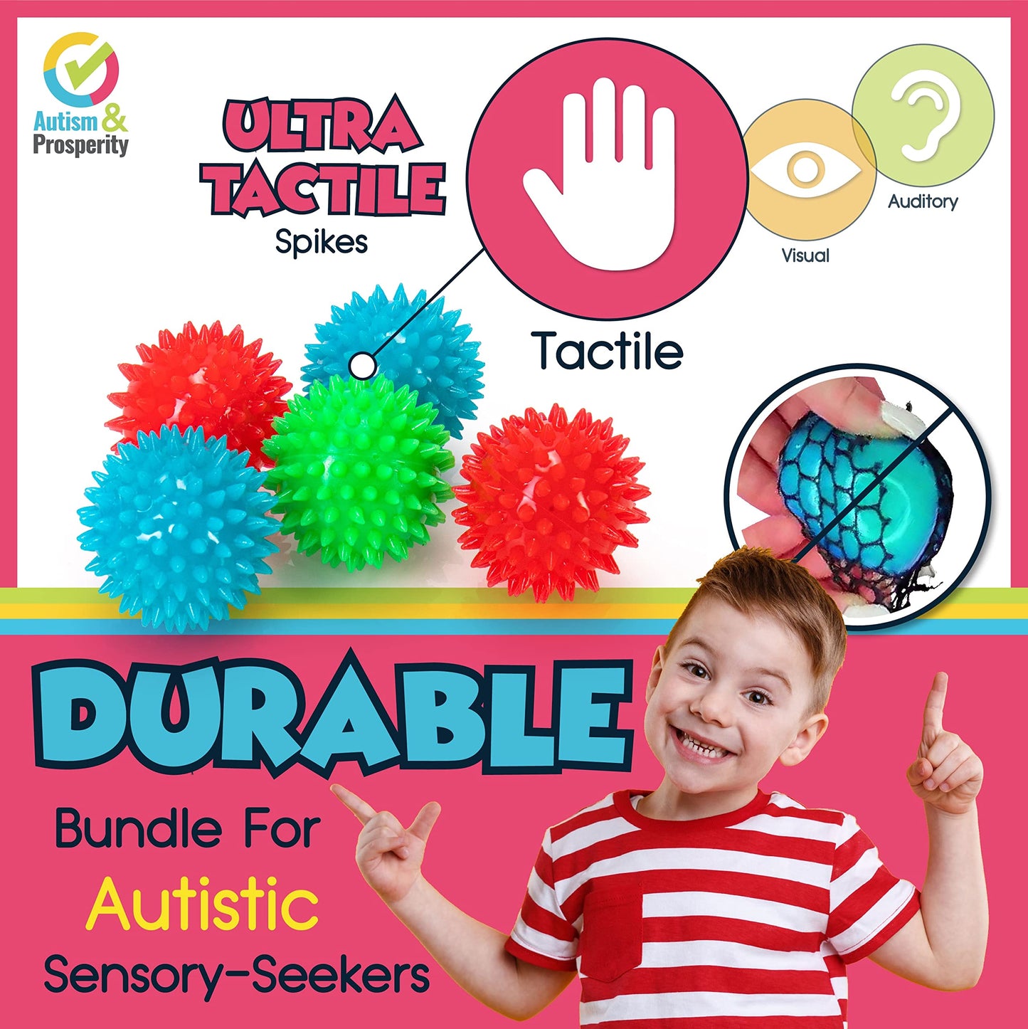 Autism & Prosperity All-Around Sensory Toy Bundle – Rainmaker, Bubbler & Spiky Balls for ASD Kids
