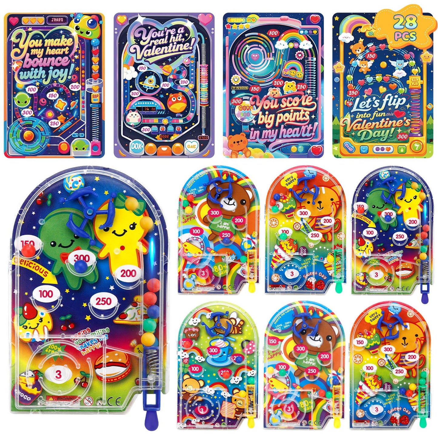 AUUGUU 28 Valentines Day Pinball Cards - Handheld Arcade Toys for Classrooms
