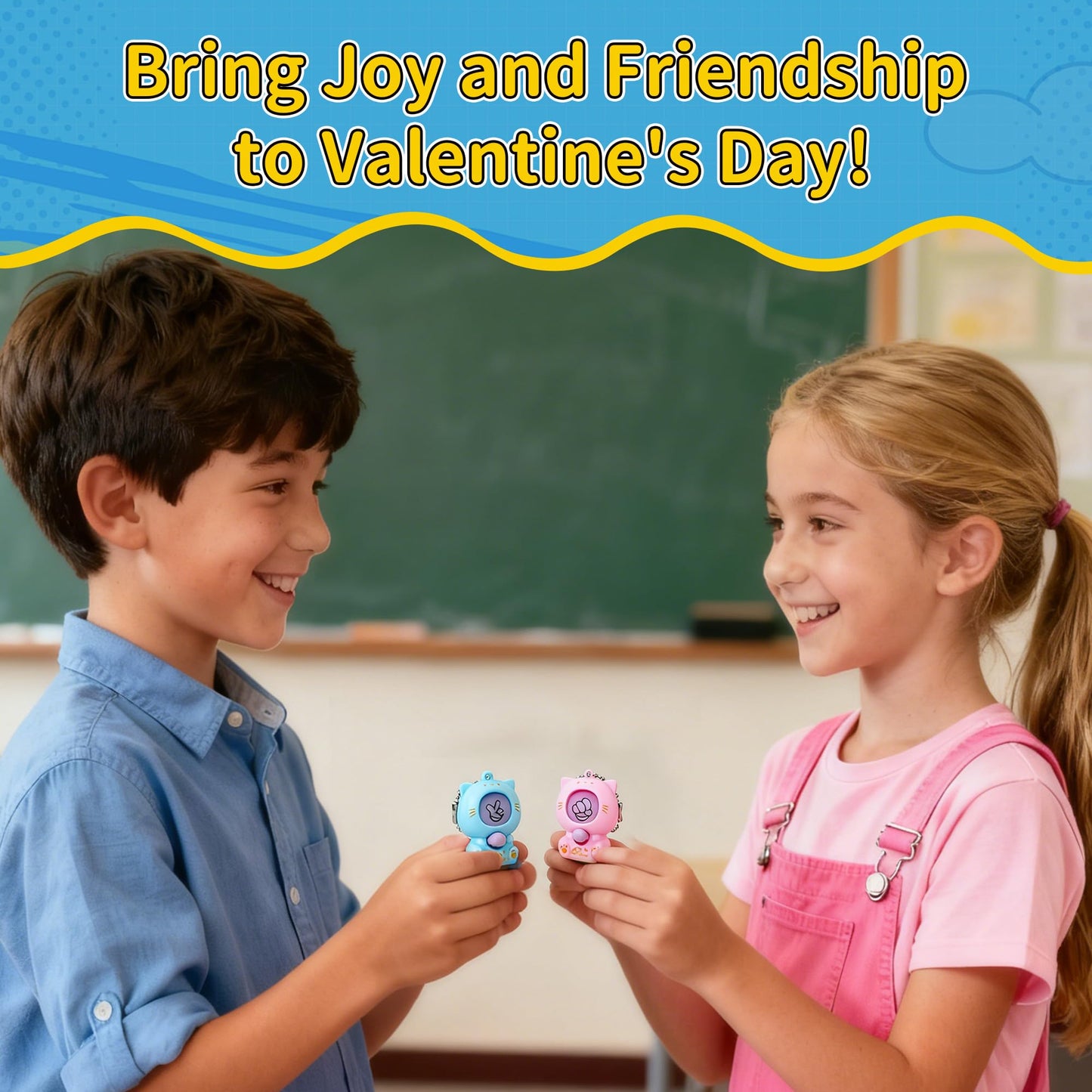 AUUGUU 28 Valentines Day Cards with Rock Paper Scissors Cat Keychains – Classroom Exchange Gift Set