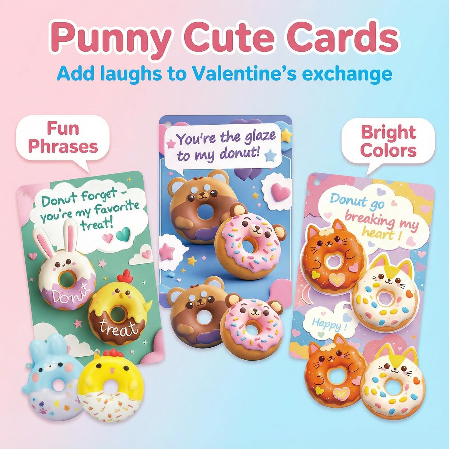 AUUGUU 28 Donut Squishy Valentines Cards – Punny Classroom Gift Set