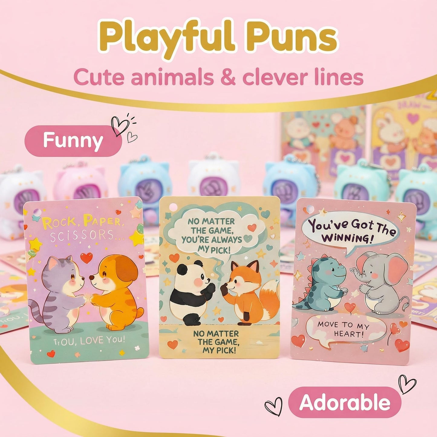 AUUGUU 28 Valentines Day Cards with Rock Paper Scissors Cat Keychains – Classroom Exchange Gift Set