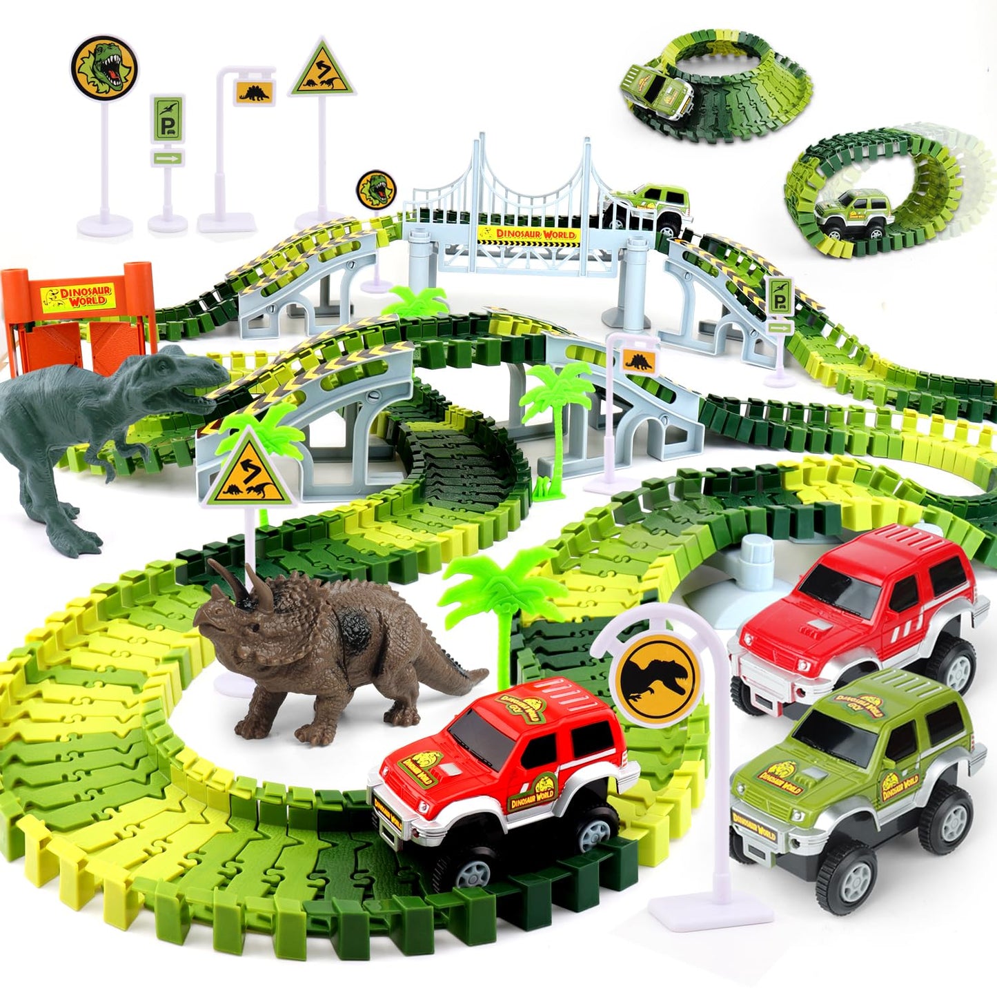 AUUGUU Dinosaur Race Track Toys — Flexible 187-Piece Set for Kids Aged 3+
