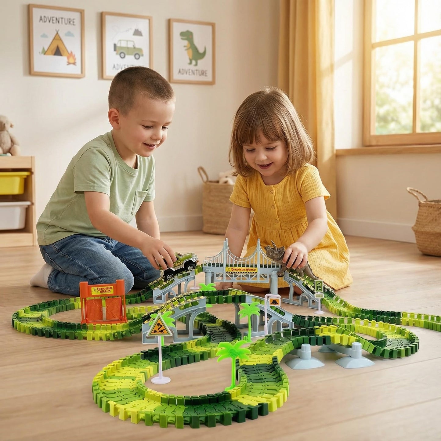AUUGUU Dinosaur Race Track Toys — Flexible 187-Piece Set for Kids Aged 3+