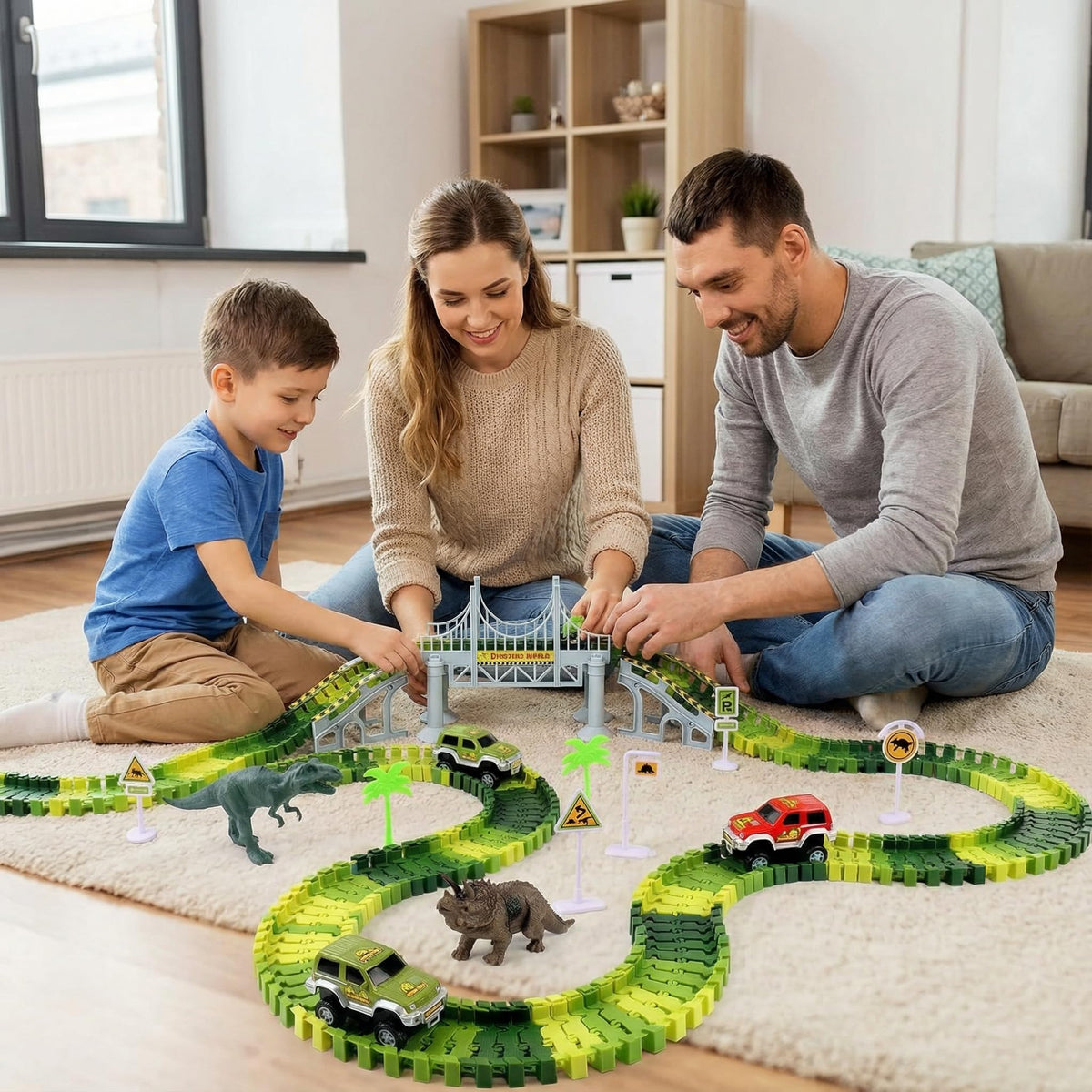 AUUGUU Dinosaur Race Track Toys — Flexible 187-Piece Set for Kids Aged 3+