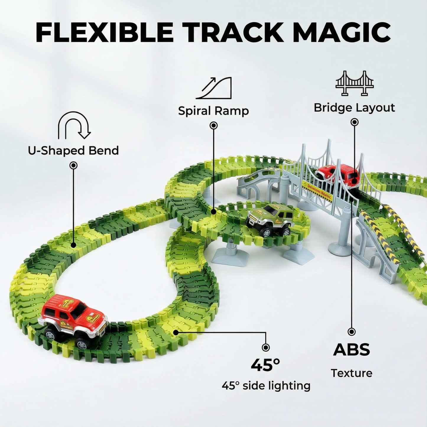 AUUGUU Dinosaur Race Track Toys — Flexible 187-Piece Set for Kids Aged 3+