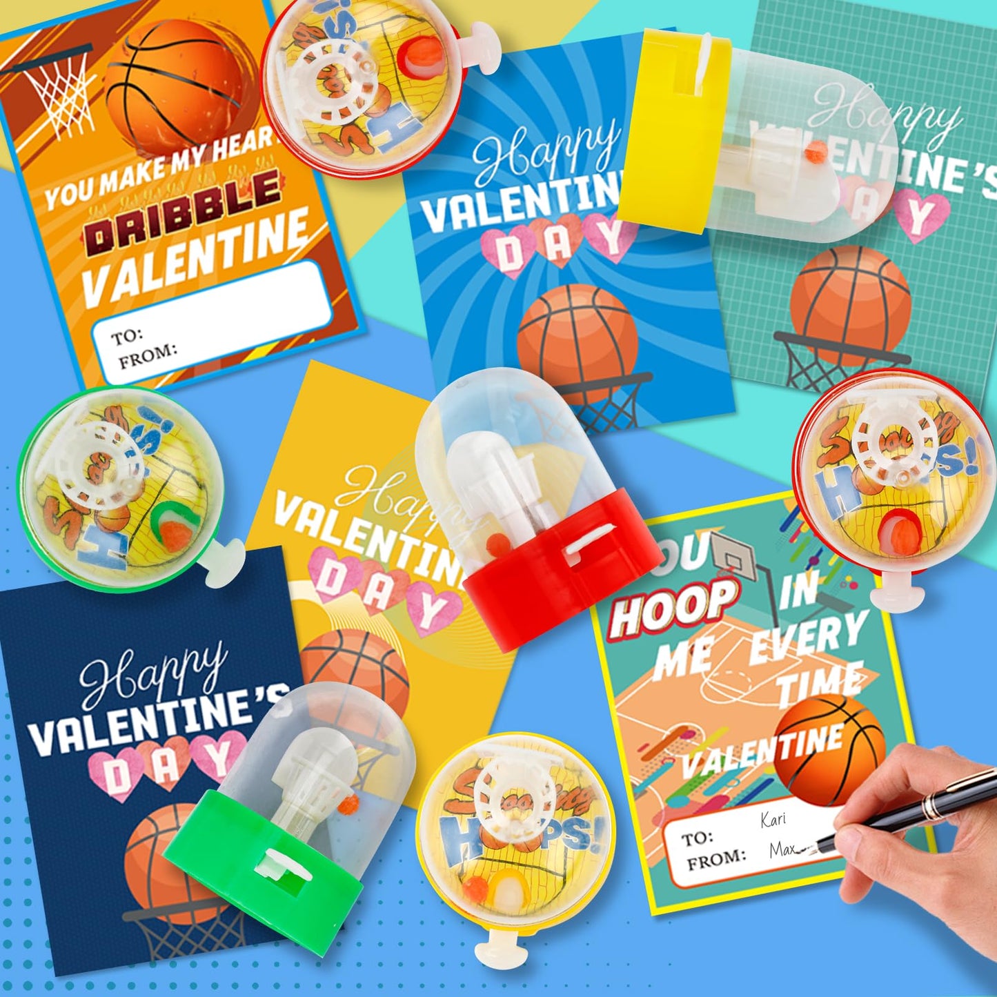 AUUGUU 30 Valentine Cards with Mini Basketball Games – Classroom Gift Set for Kids