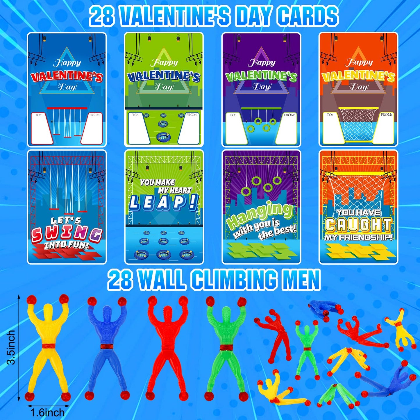 AUUGUU Valentines Day Cards for Kids + 28 Ninja Sticky Men – Classroom Gifts & Party Favors