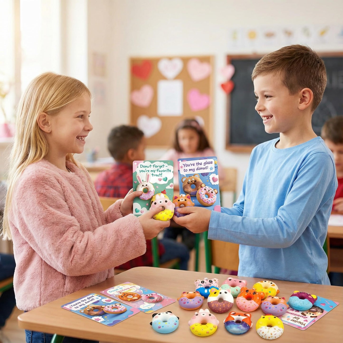 AUUGUU 28 Donut Squishy Valentines Cards – Punny Classroom Gift Set