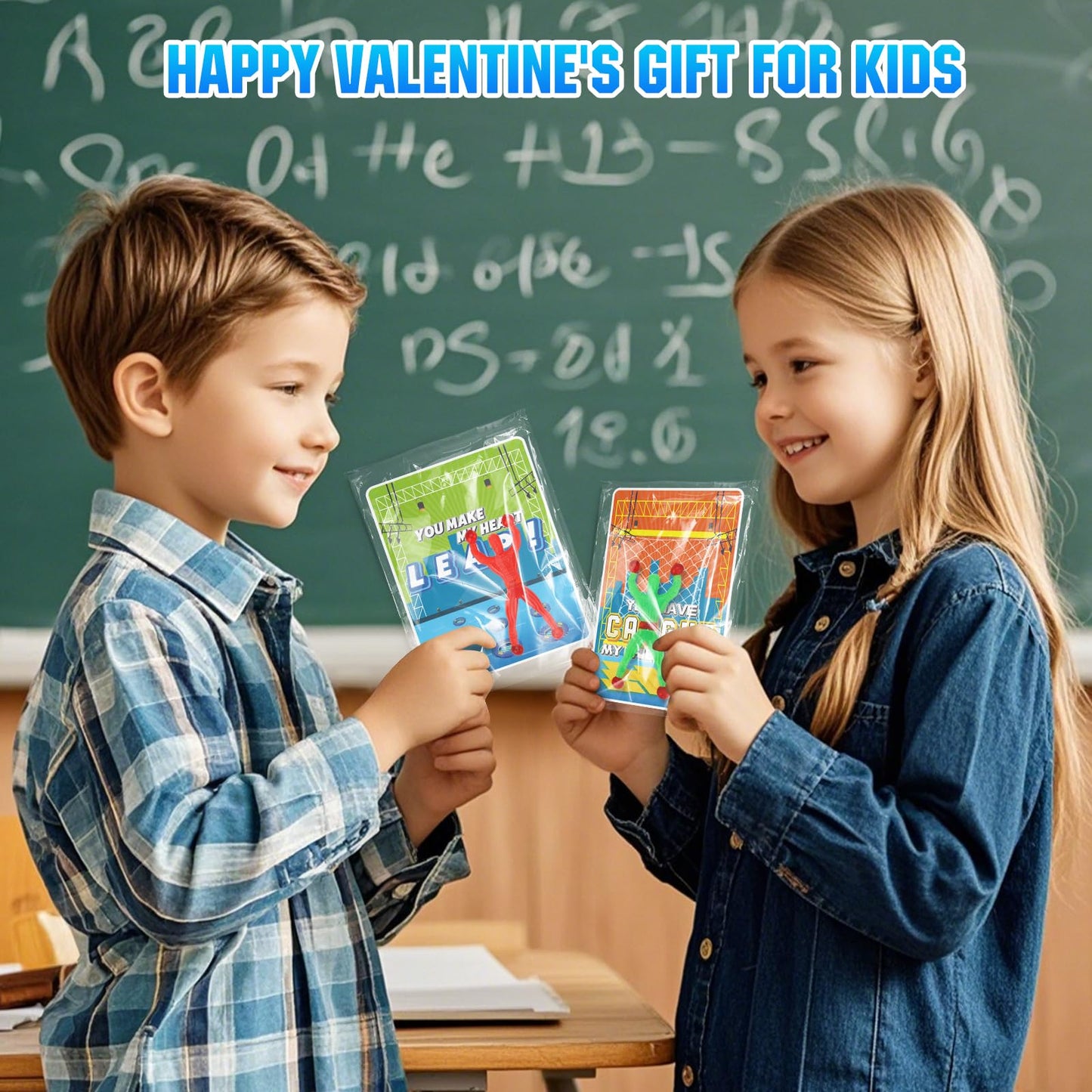 AUUGUU Valentines Day Cards for Kids + 28 Ninja Sticky Men – Classroom Gifts & Party Favors