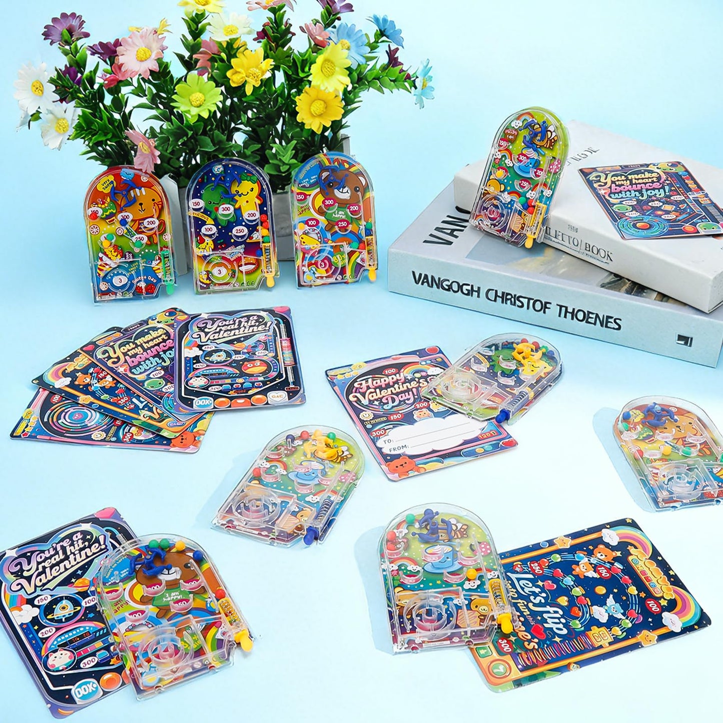 AUUGUU 28 Valentines Day Pinball Cards - Handheld Arcade Toys for Classrooms