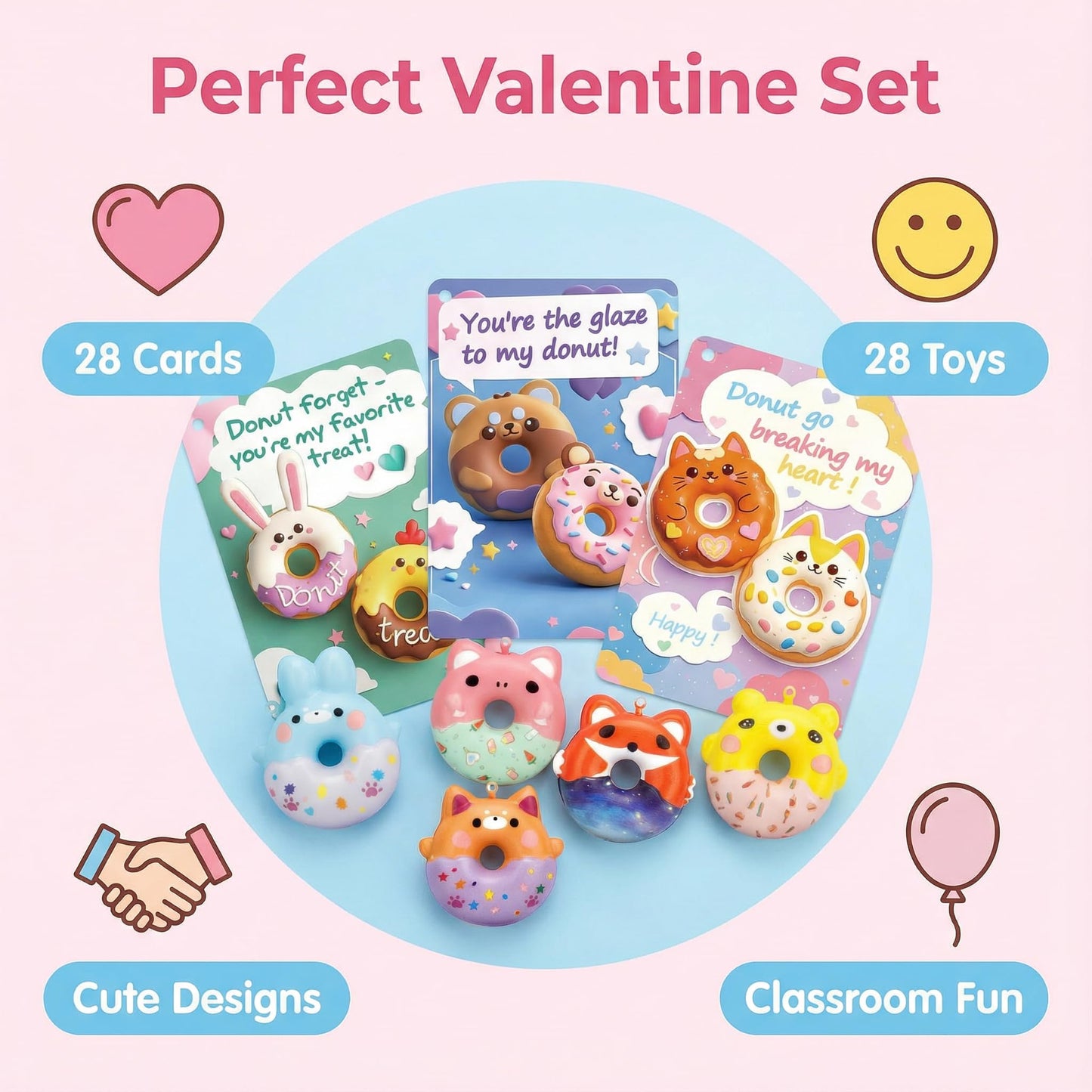 AUUGUU 28 Donut Squishy Valentines Cards – Punny Classroom Gift Set
